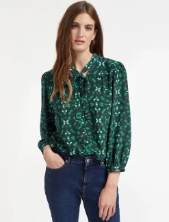Beckett Silk Blouse - Green Shibori Print