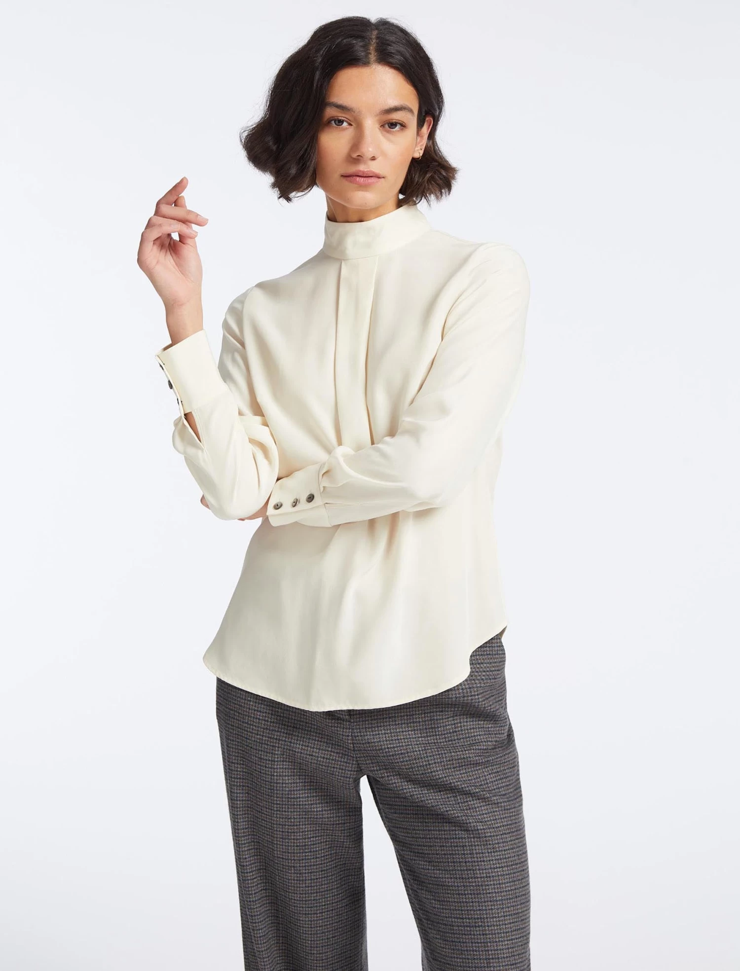Riley Silk Funnel Neck Blouse - Cream - Image 3
