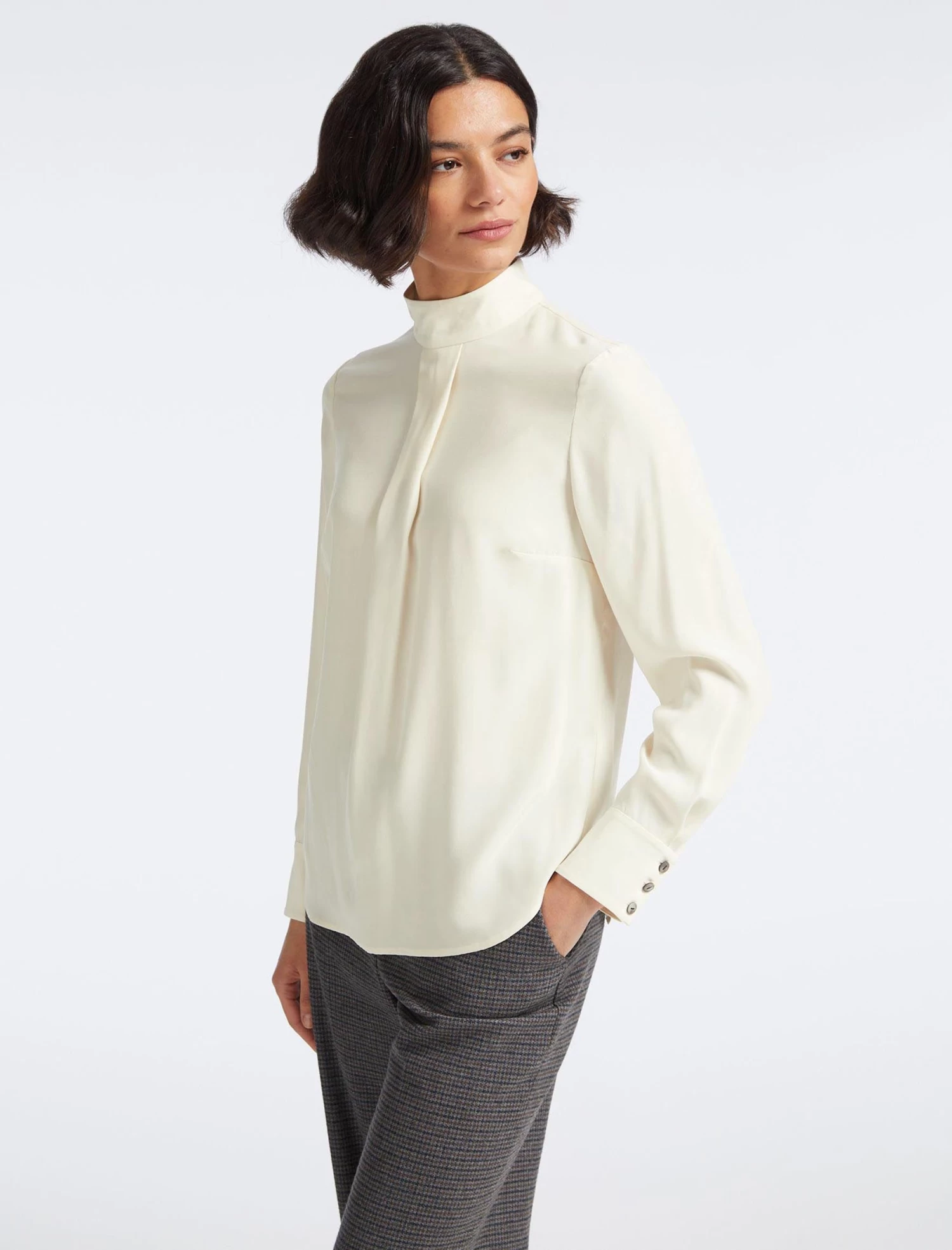 Riley Silk Funnel Neck Blouse - Cream - Image 5