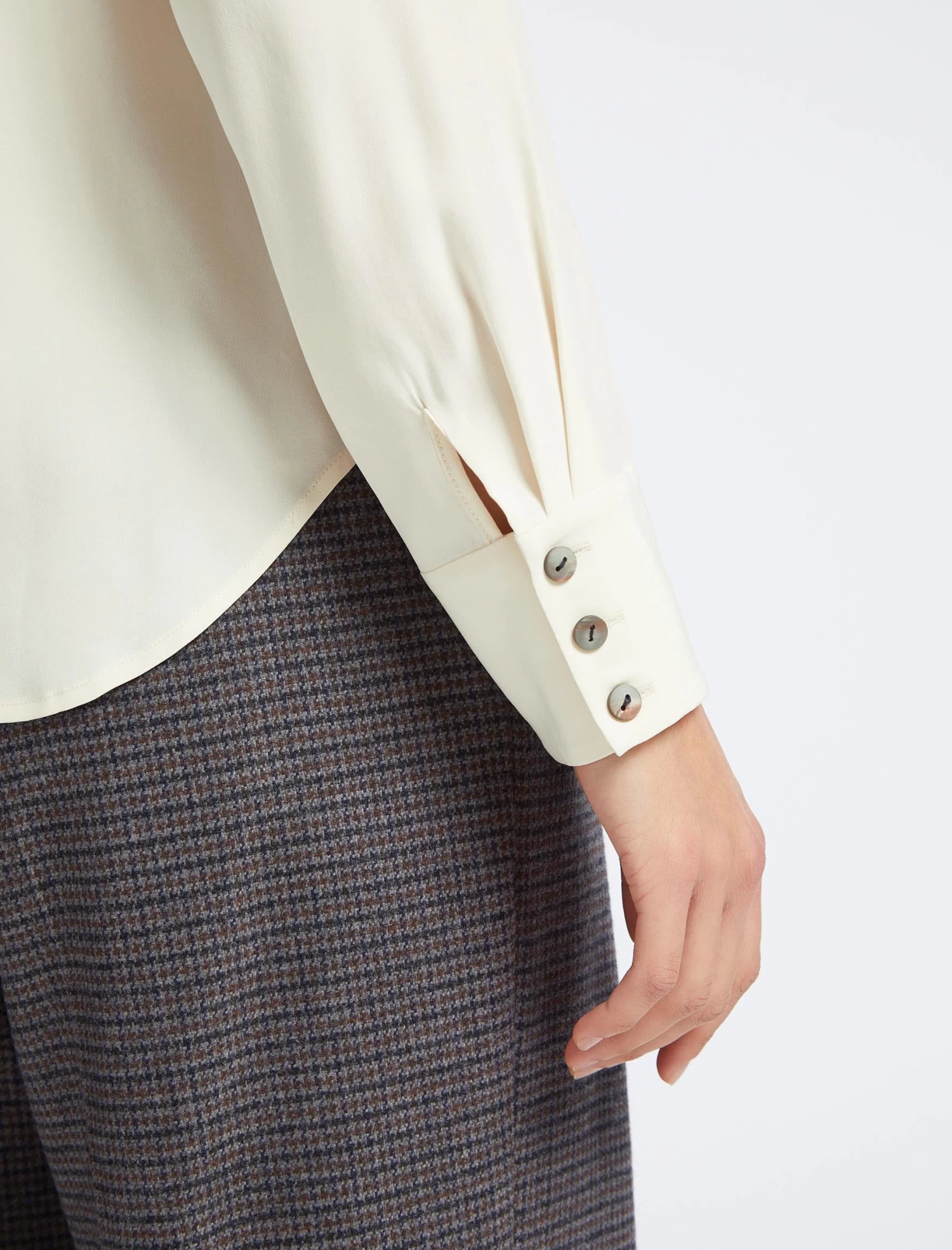 Riley Silk Funnel Neck Blouse - Cream - Image 4