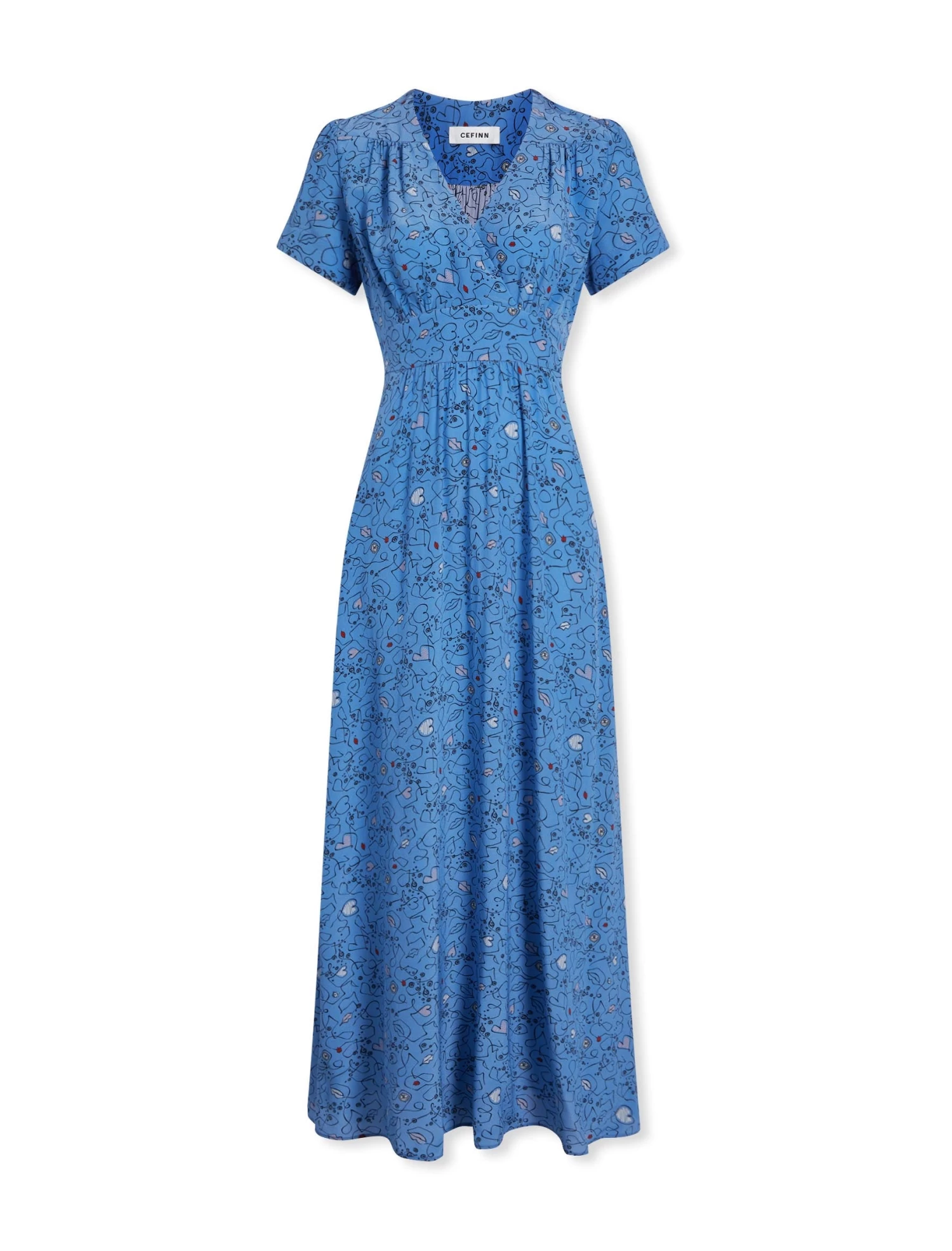 Gina Silk Maxi Dress - Blue Lips Eyes Print - Image 8