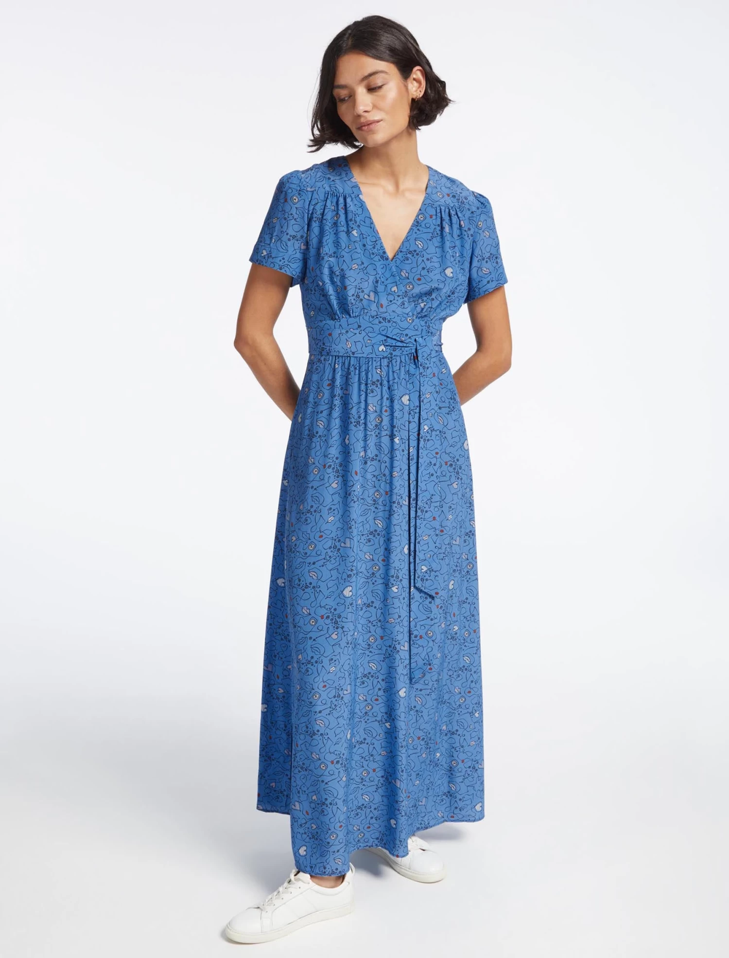Gina Silk Maxi Dress - Blue Lips Eyes Print - Image 4