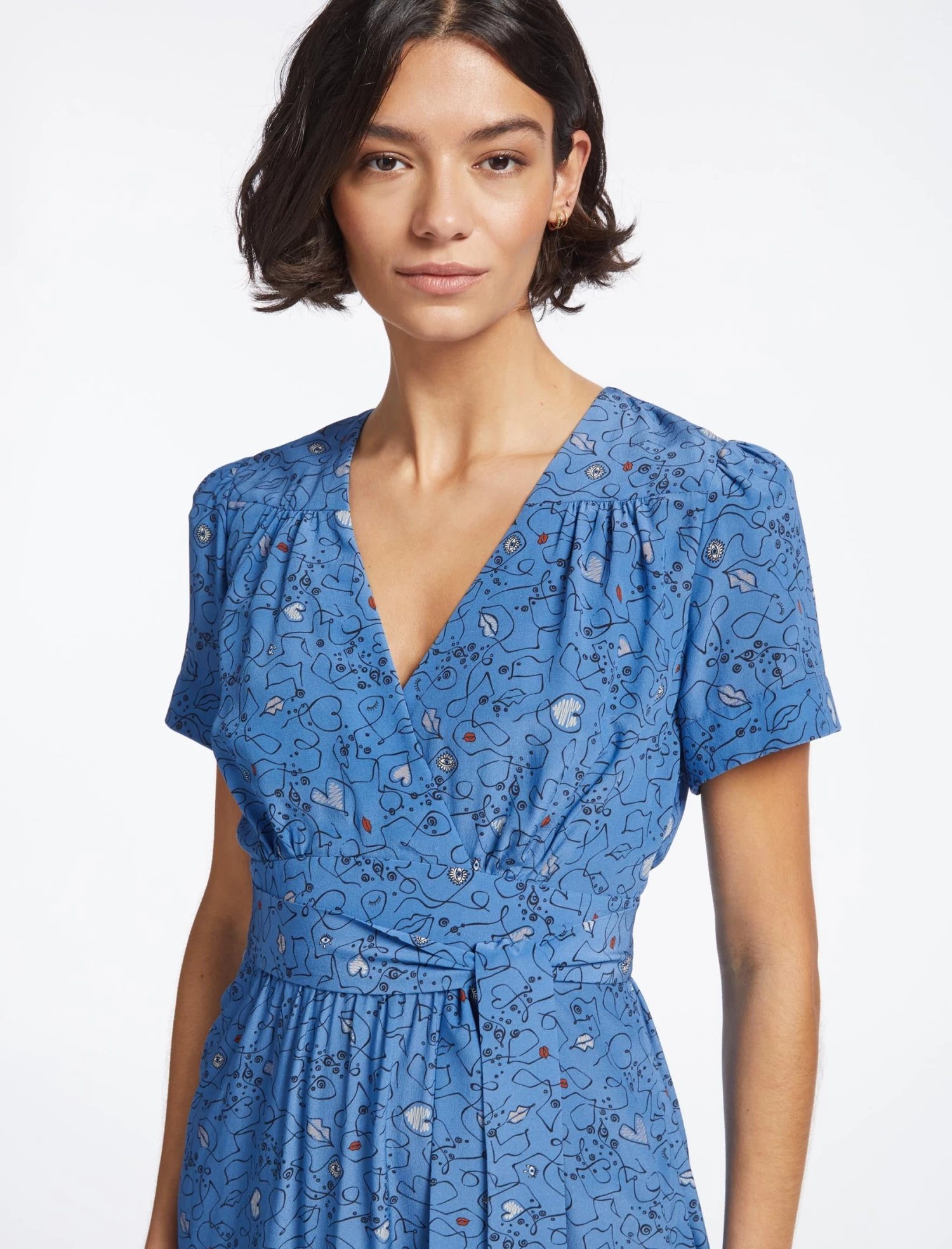 Gina Silk Maxi Dress - Blue Lips Eyes Print - Image 2