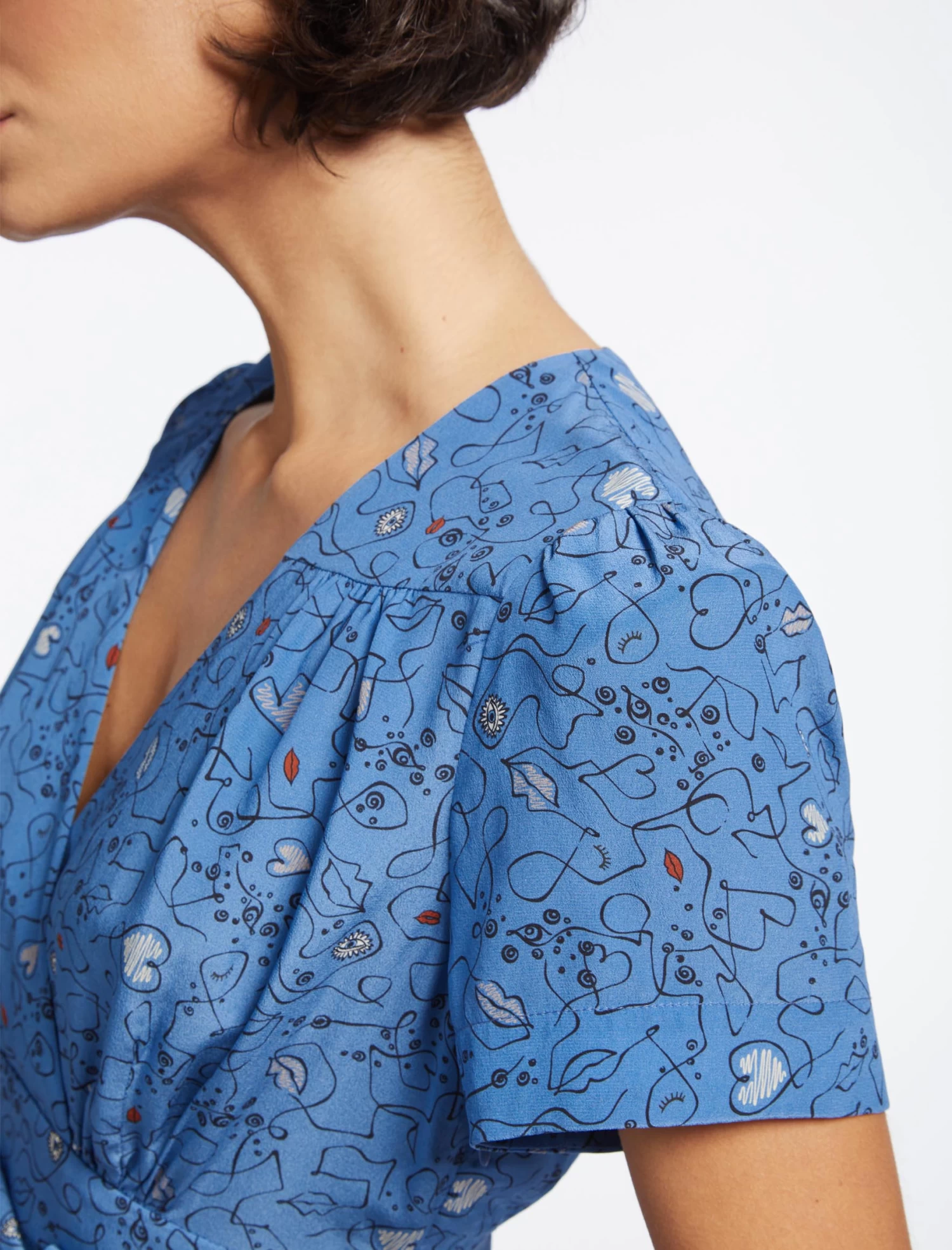 Gina Silk Maxi Dress - Blue Lips Eyes Print - Image 3