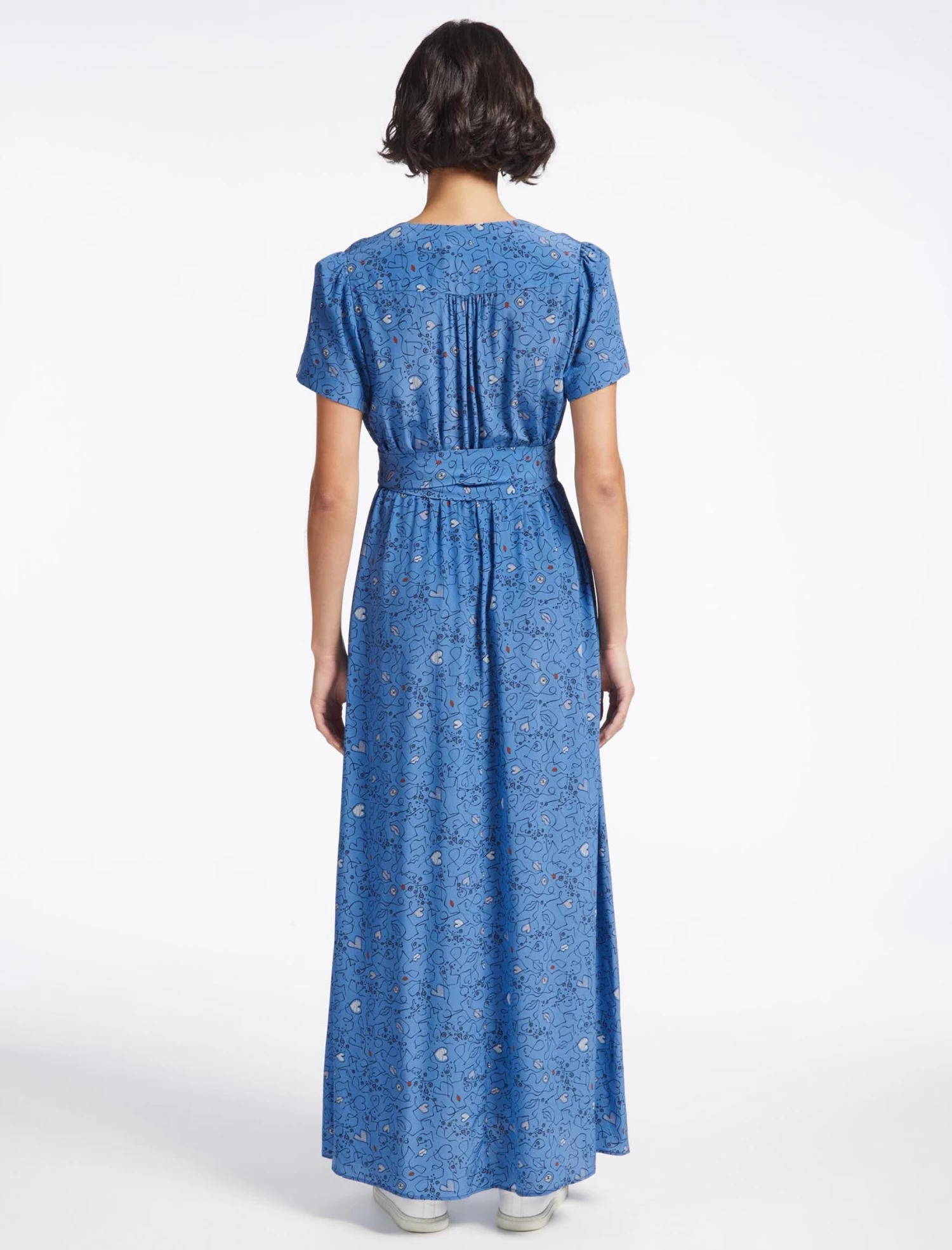 Gina Silk Maxi Dress - Blue Lips Eyes Print - Image 7