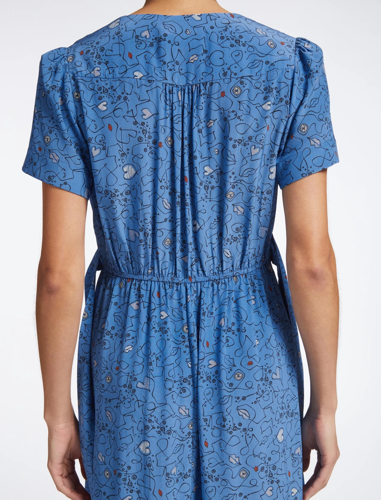 Gina Silk Maxi Dress - Blue Lips Eyes Print - Image 6