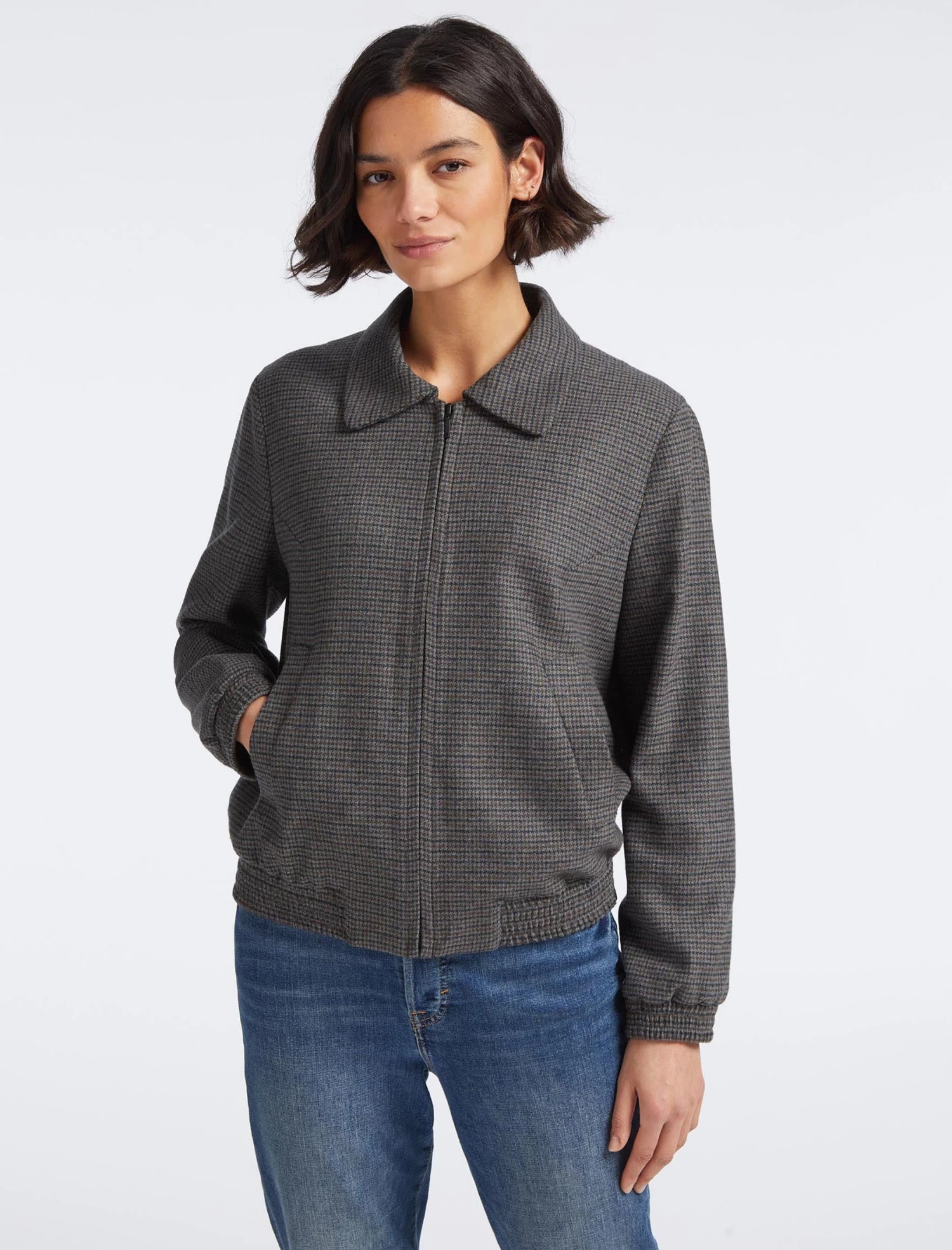 Lexi Wool Bomber Jacket - Charcoal Navy Black Check - Image 6