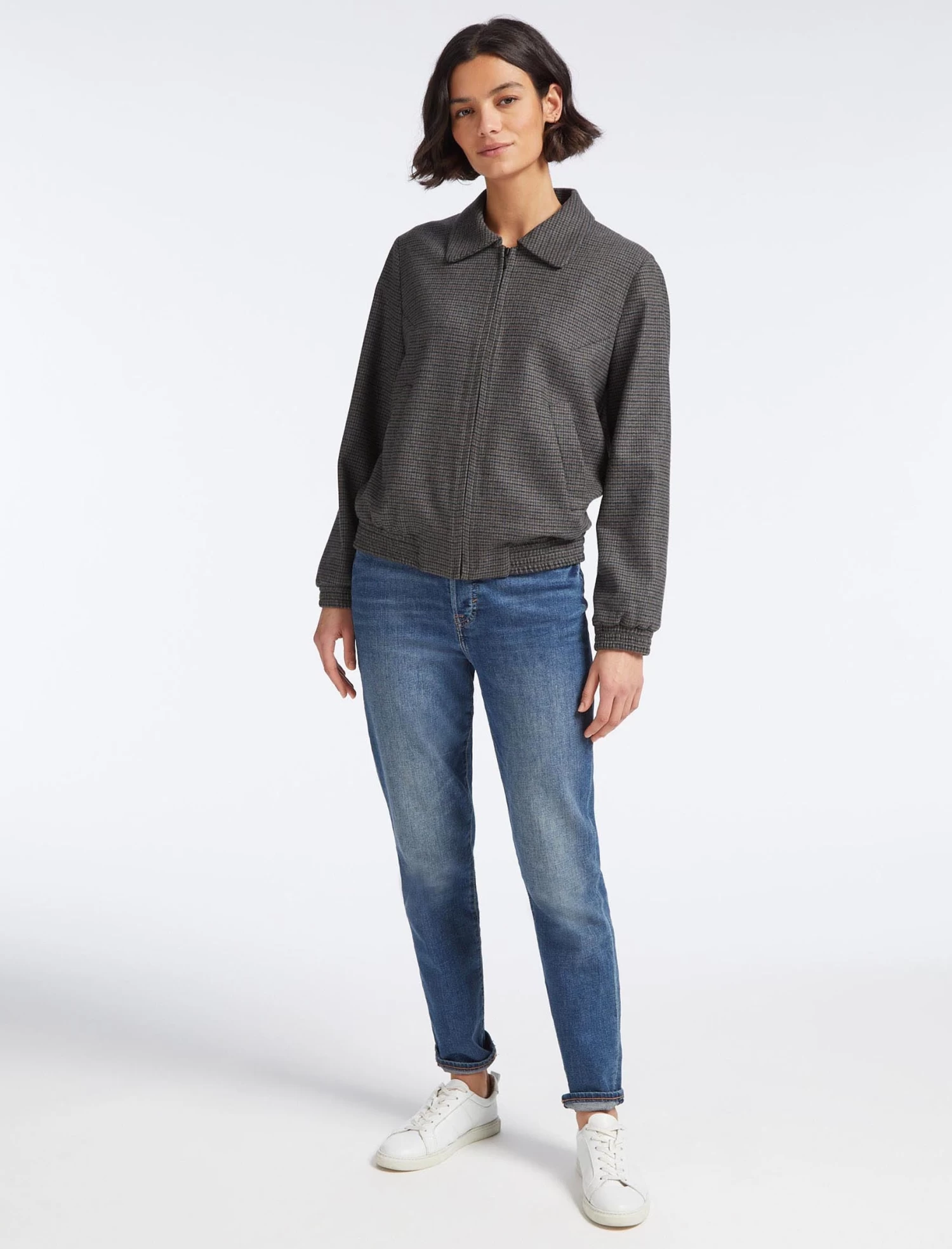 Lexi Wool Bomber Jacket - Charcoal Navy Black Check - Image 4