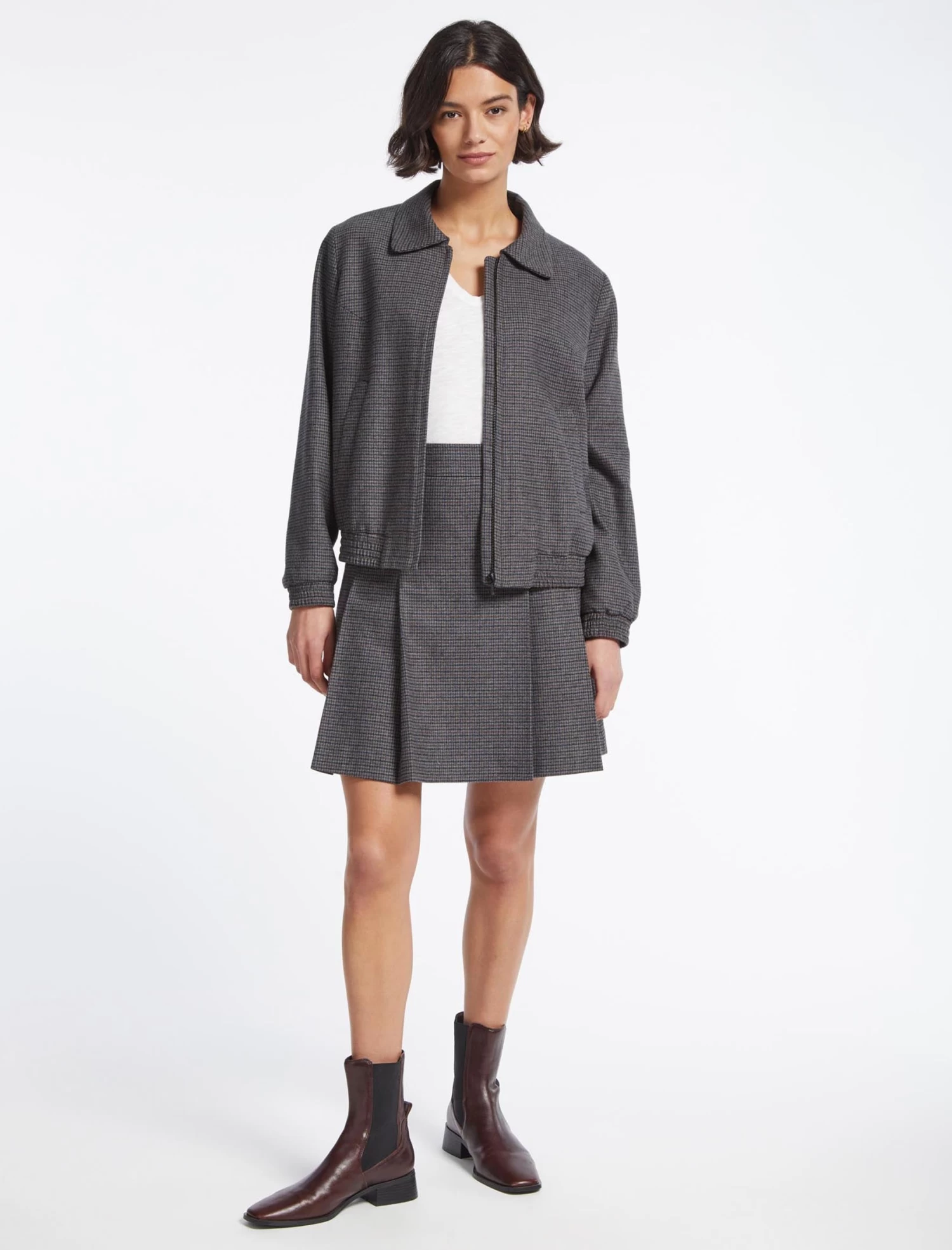 Lexi Wool Bomber Jacket - Charcoal Navy Black Check - Image 2