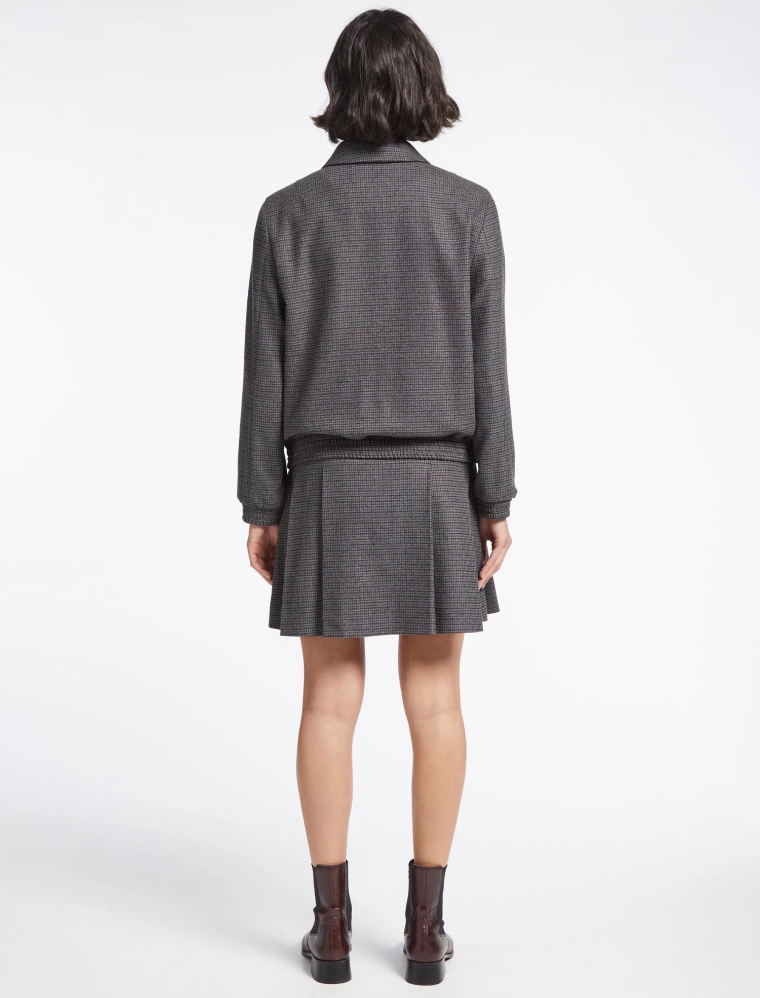 Lexi Wool Bomber Jacket - Charcoal Navy Black Check - Image 8