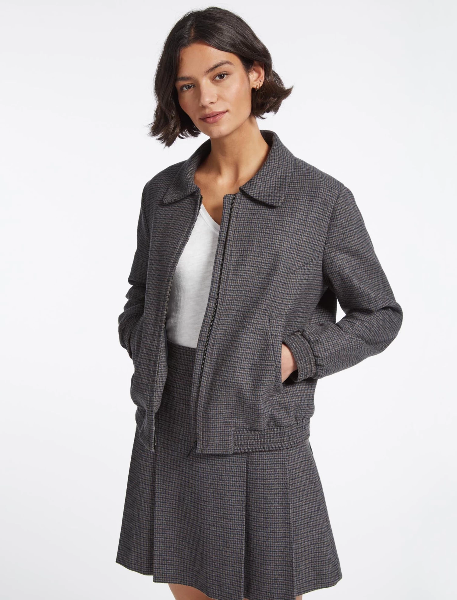 Celina Wool Short Skirt - Charcoal Navy Black Check - Image 3