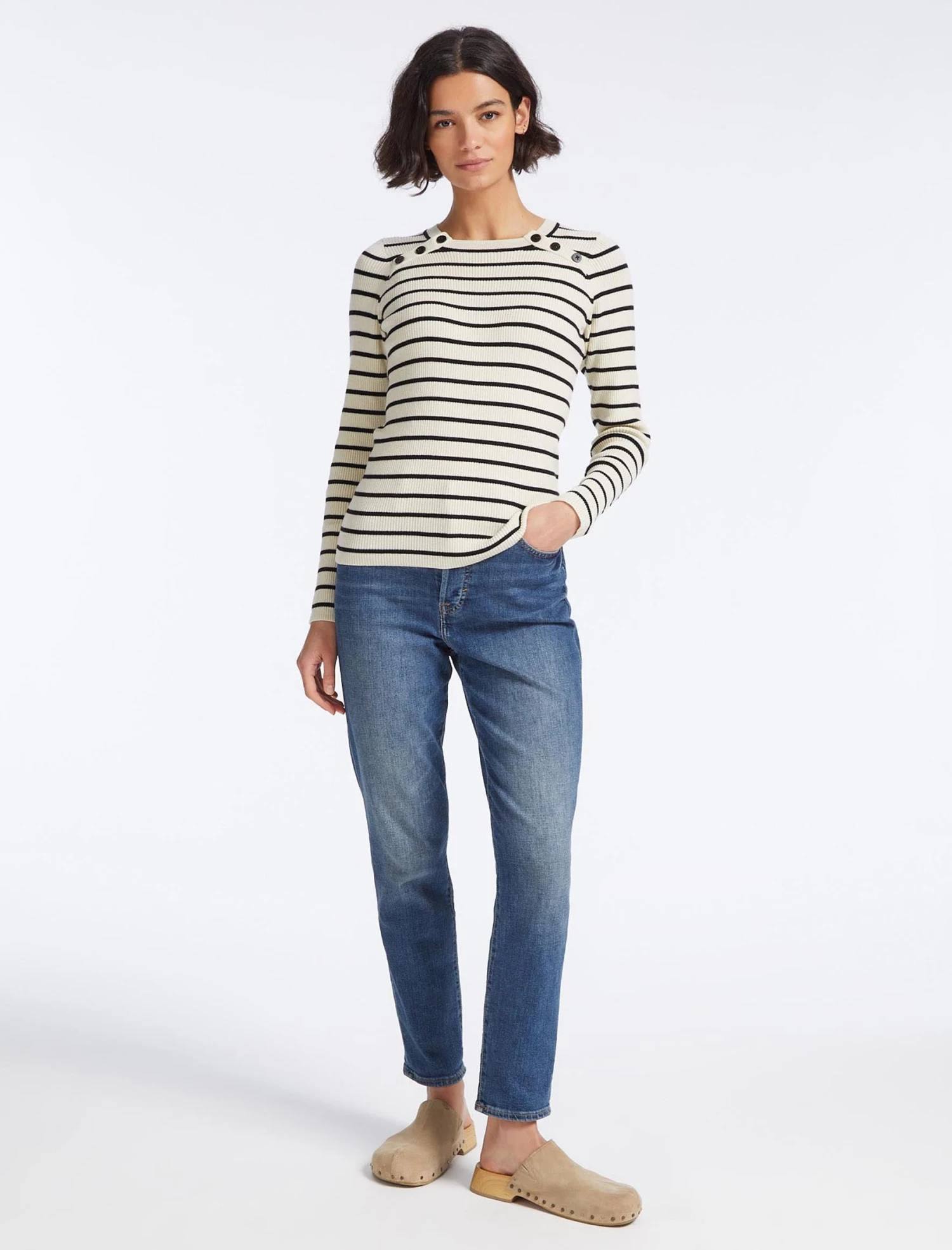 Frieda Wool Jumper - Cream Black Stripe - Image 2