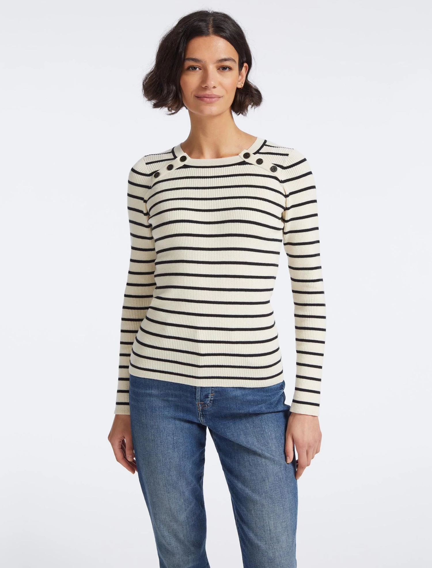 Frieda Wool Jumper - Cream Black Stripe - Image 5