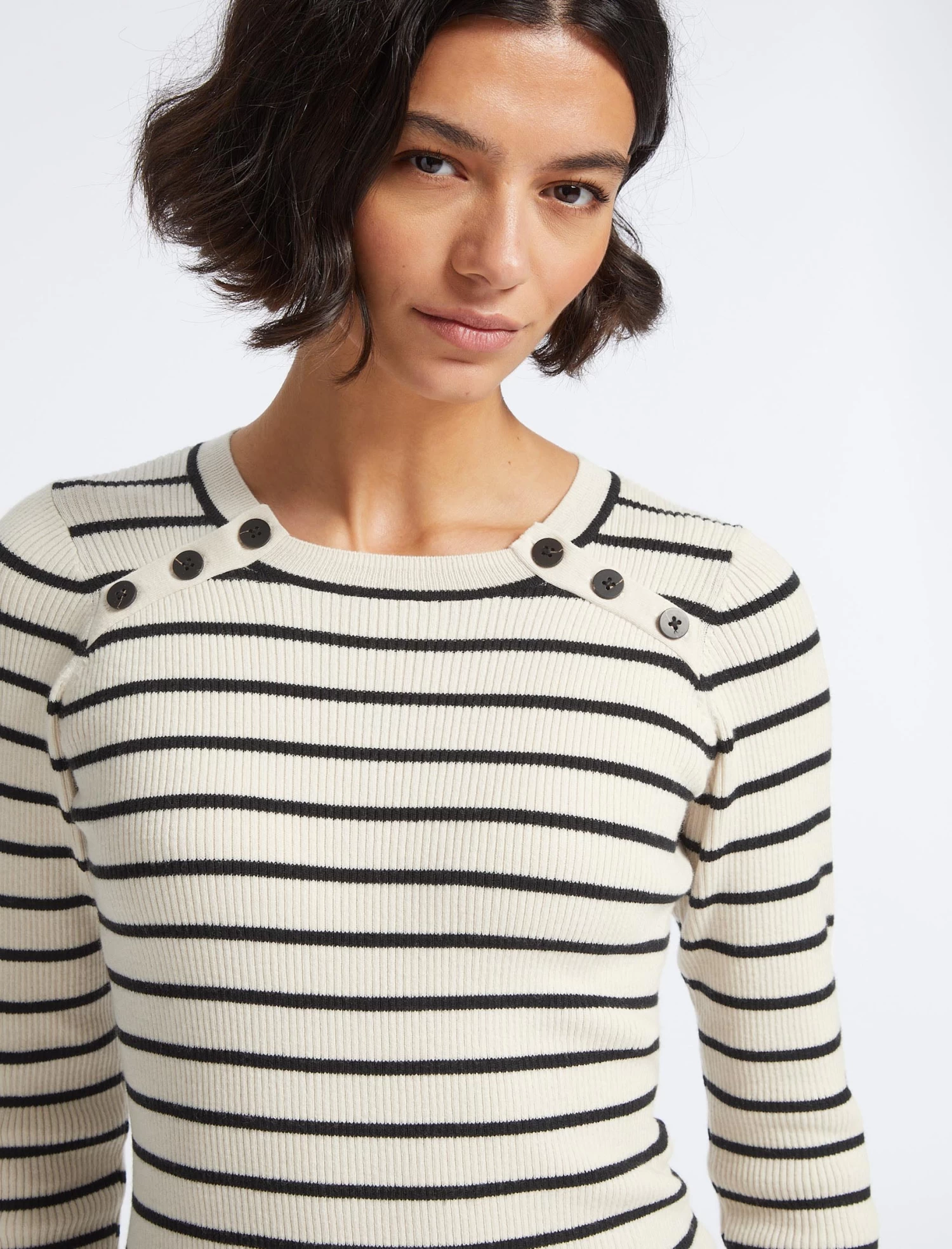 Frieda Wool Jumper - Cream Black Stripe - Image 4