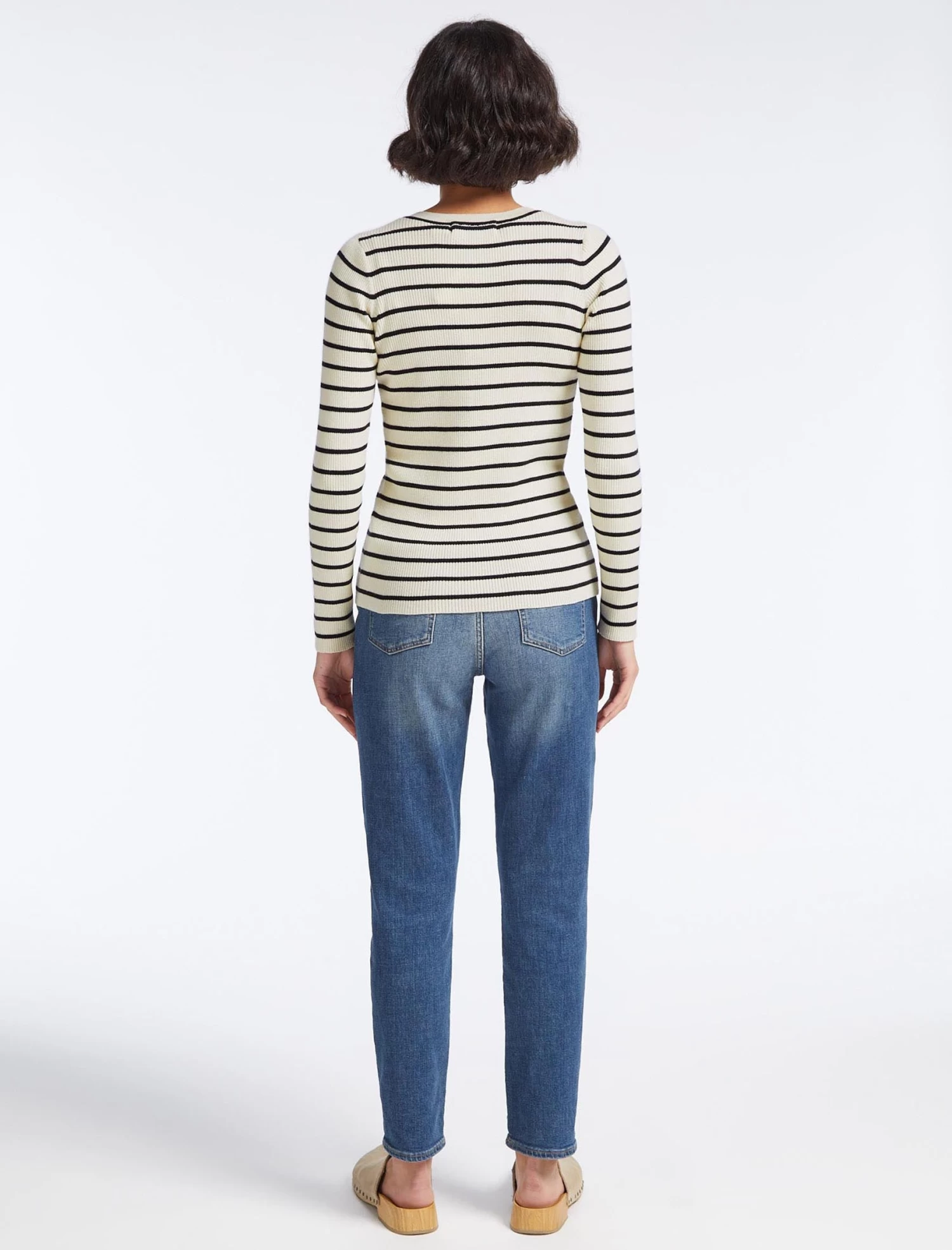 Frieda Wool Jumper - Cream Black Stripe - Image 6
