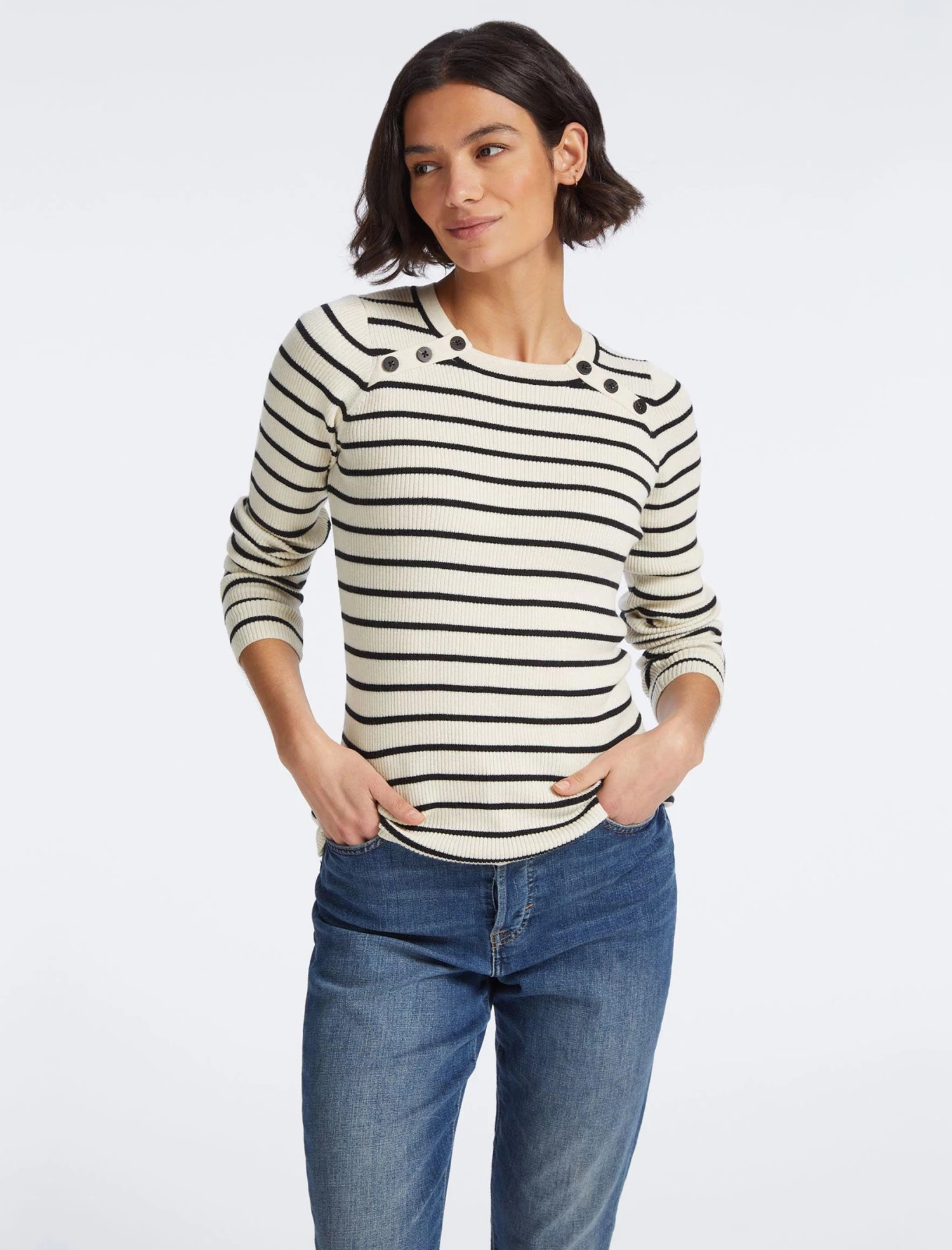 Frieda Wool Jumper - Cream Black Stripe - Image 3