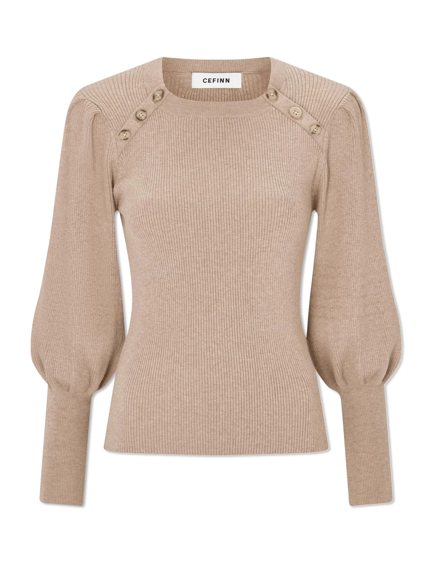 Eva Wool Round Neck Jumper - Beige - Image 7