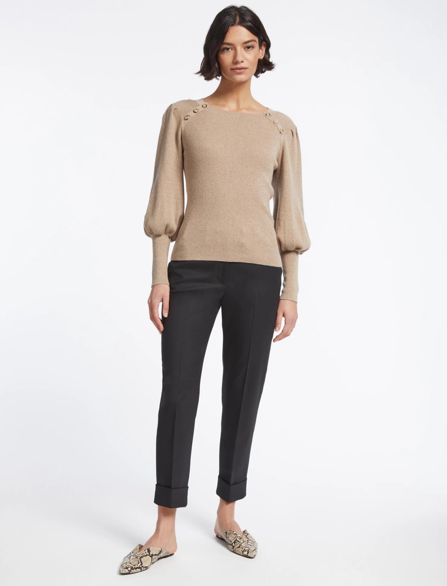 Eva Wool Round Neck Jumper - Beige - Image 2