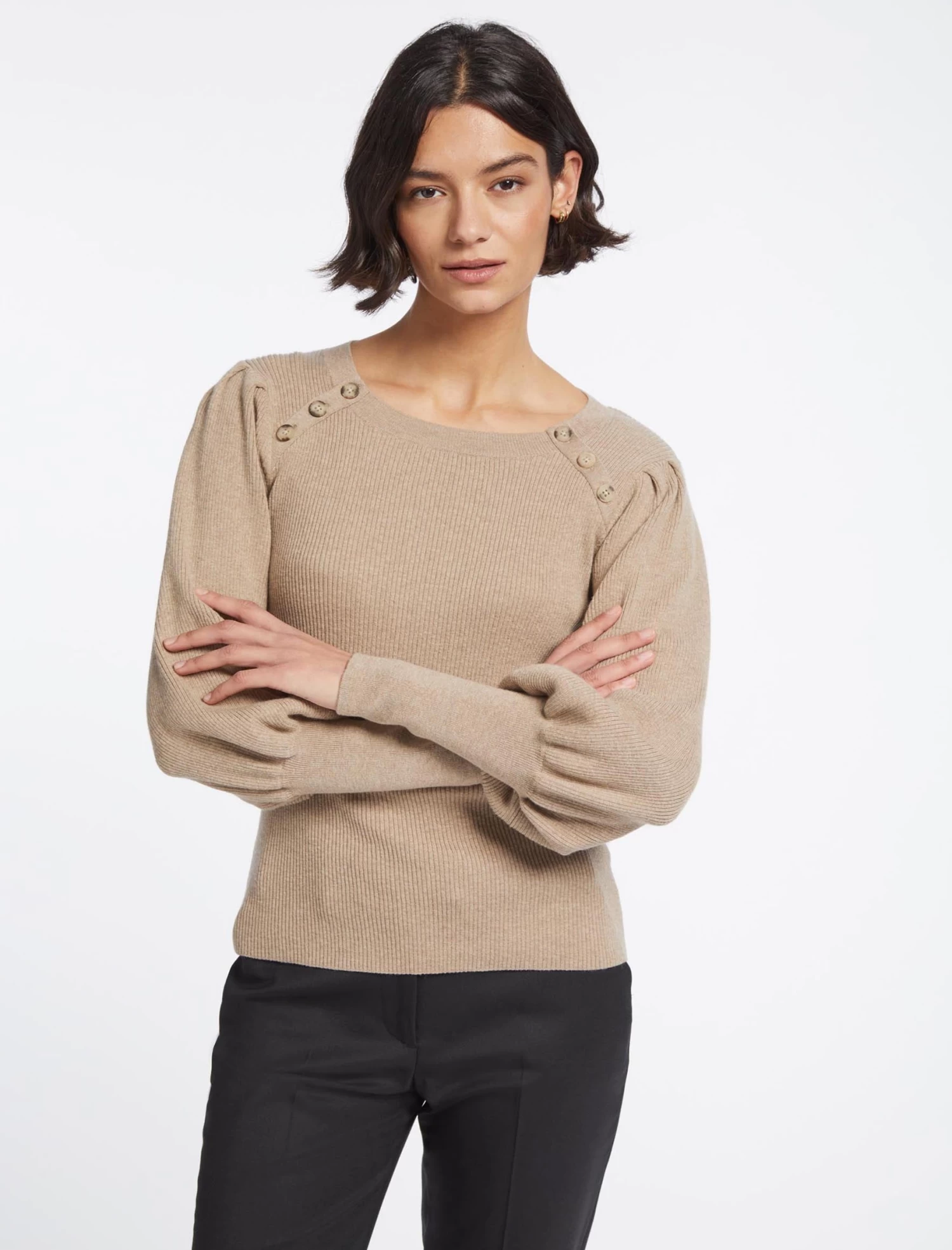 Eva Wool Round Neck Jumper - Beige - Image 4