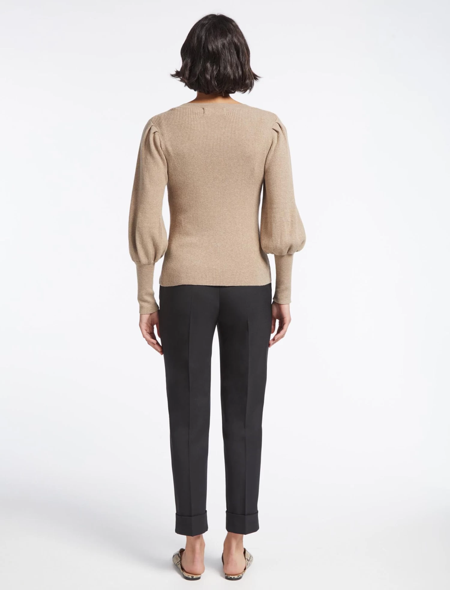 Eva Wool Round Neck Jumper - Beige - Image 6