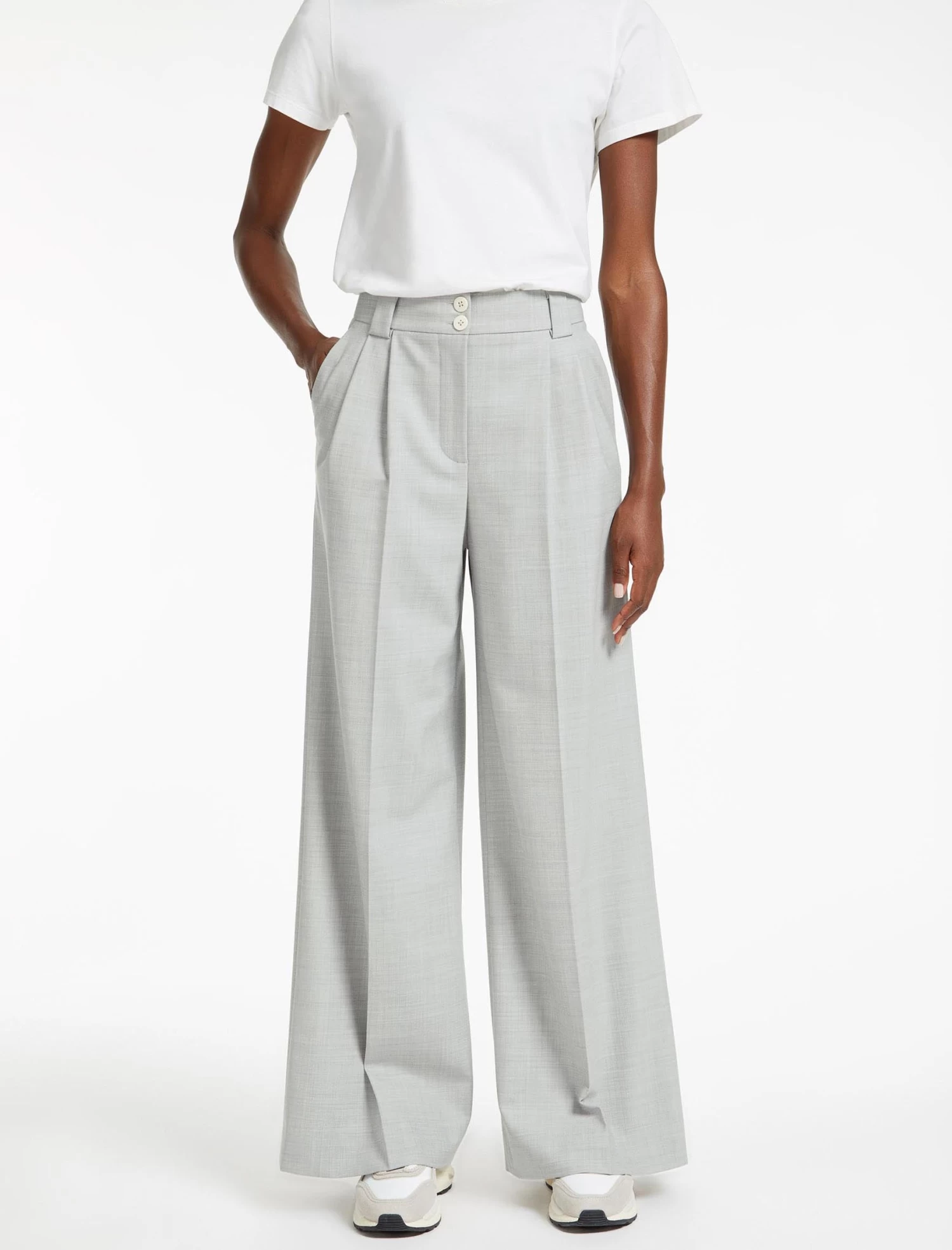 Margot New Wool Wide Leg Trouser - Light Grey - Image 6