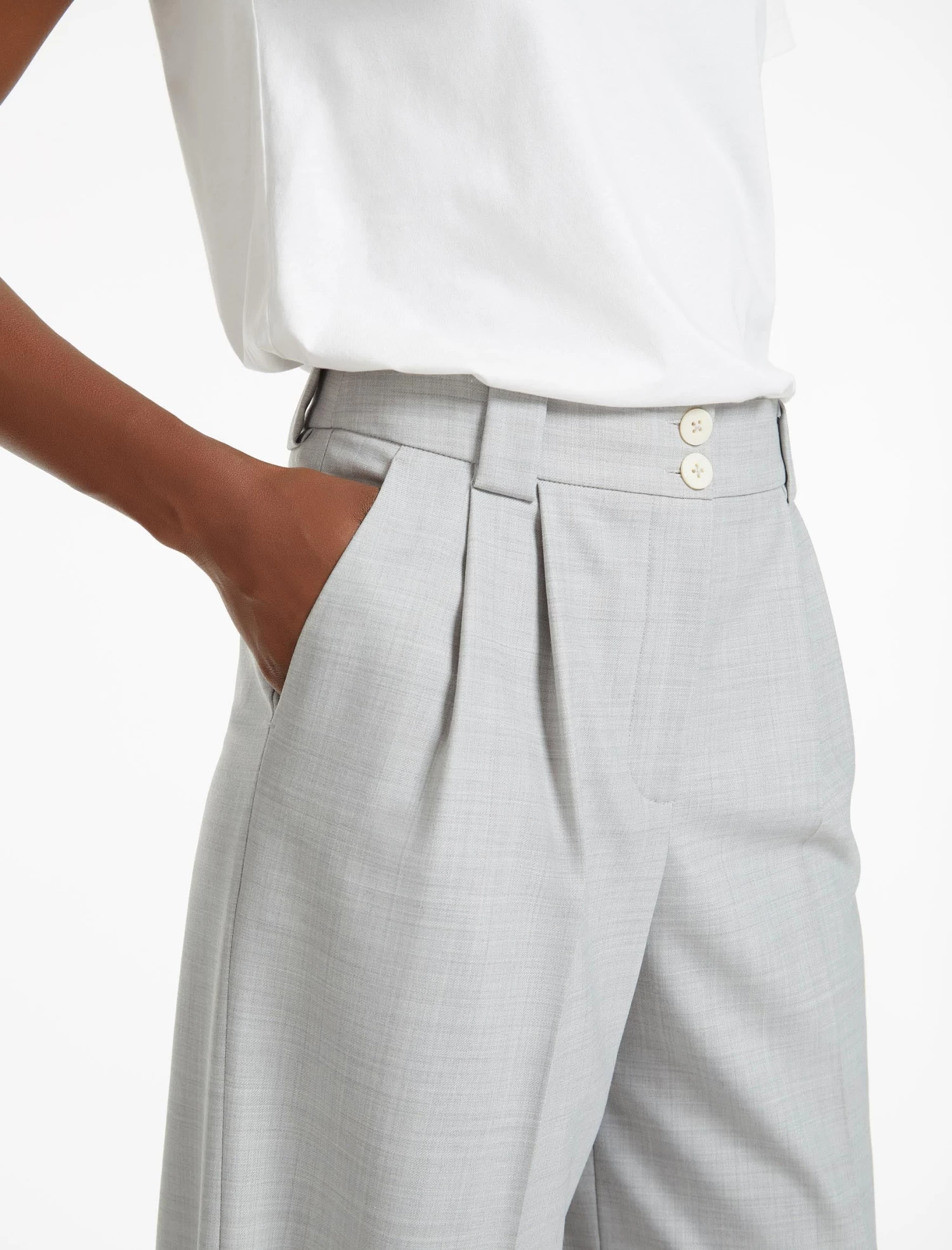Margot New Wool Wide Leg Trouser - Light Grey - Image 2