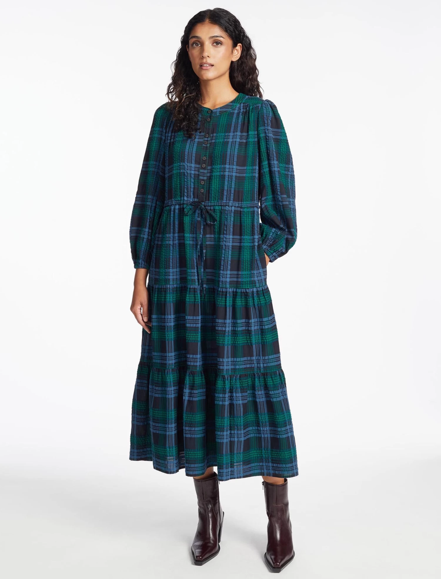 Alice Organic Cotton Seersucker Maxi Dress - Navy Green - Image 3