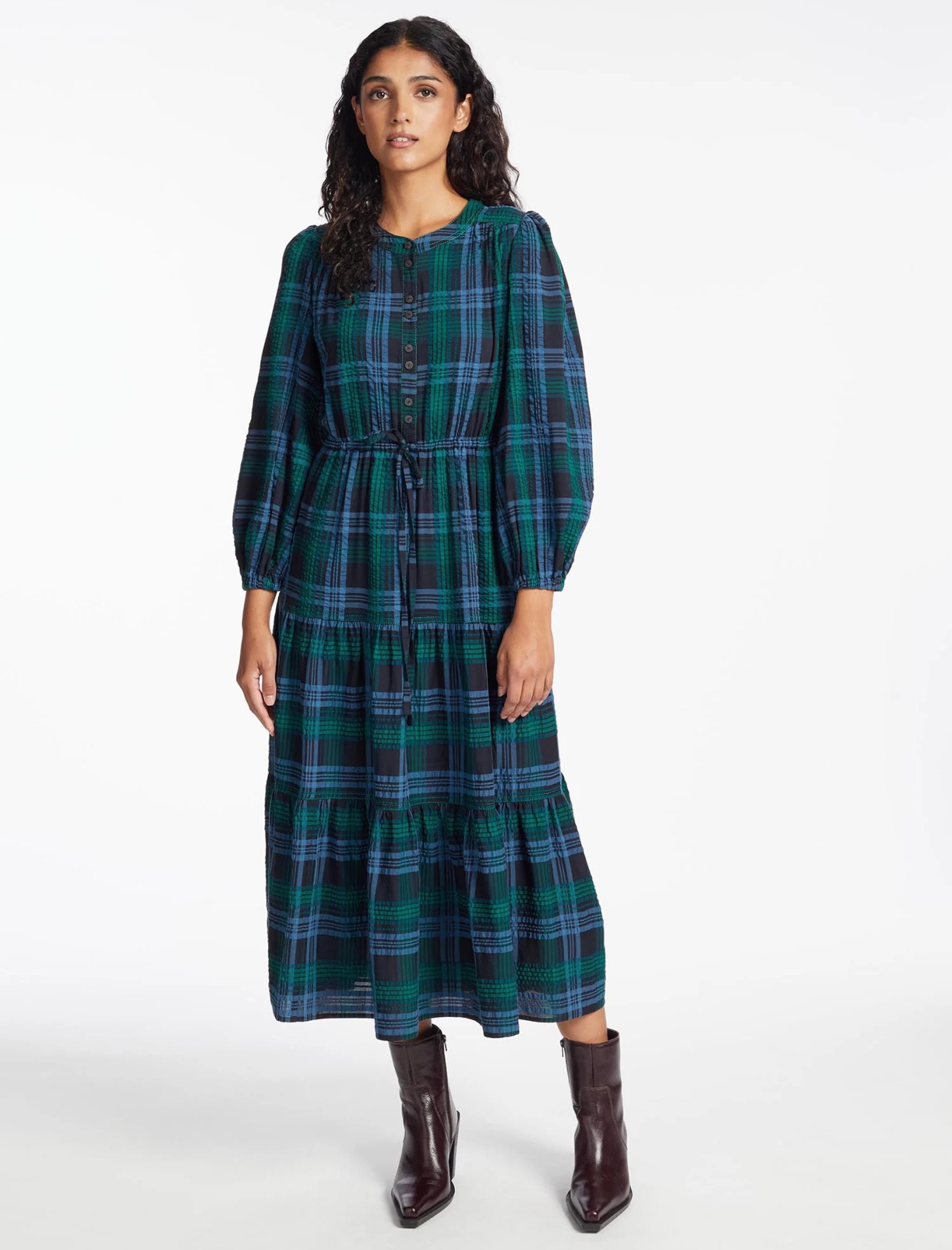 Alice Organic Cotton Seersucker Maxi Dress - Navy Green - Image 5