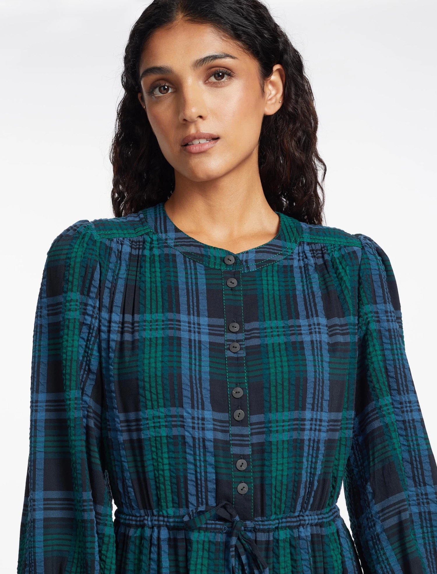 Alice Organic Cotton Seersucker Maxi Dress - Navy Green - Image 2