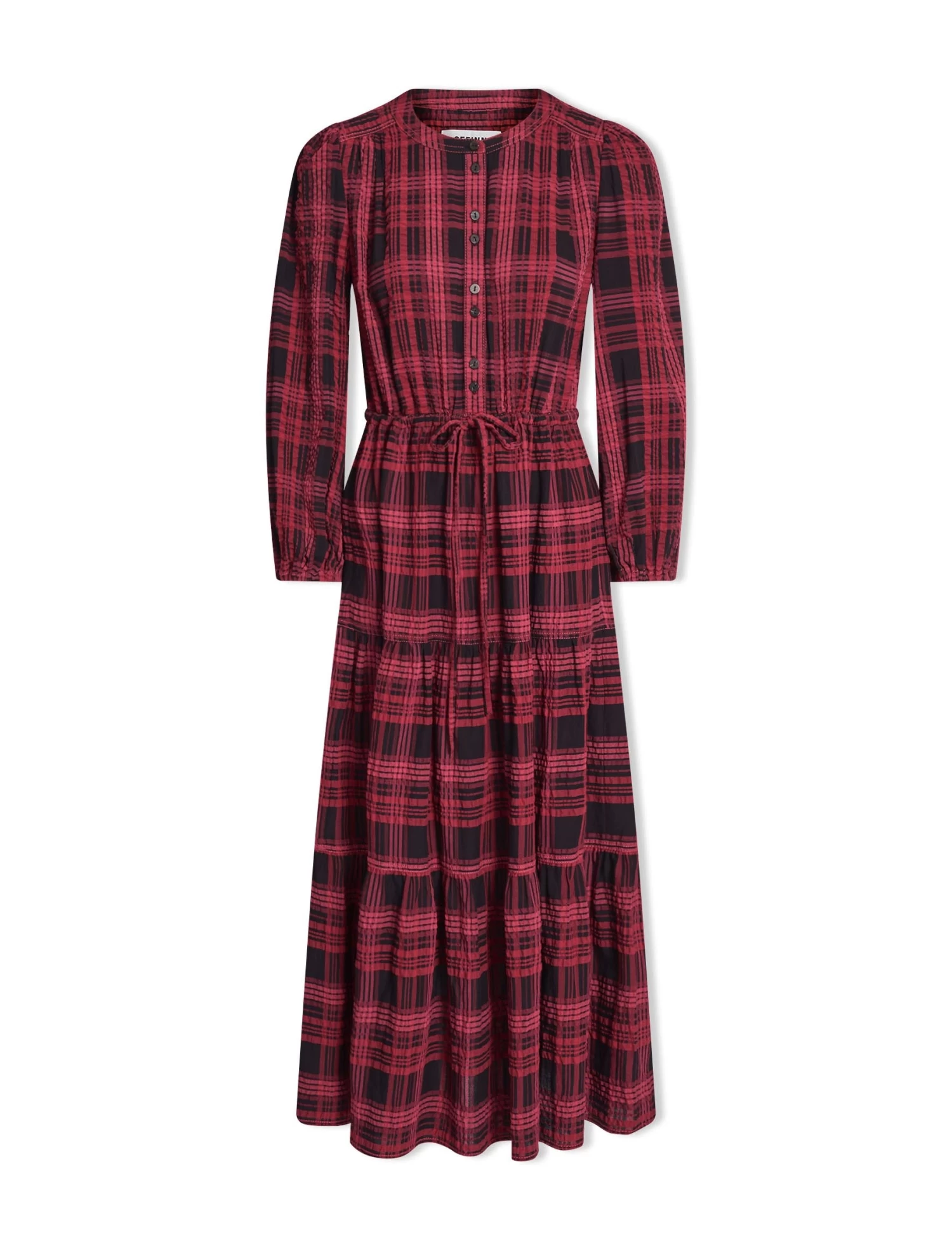 Alice Organic Cotton Seersucker Maxi Dress - Red Black - Image 7