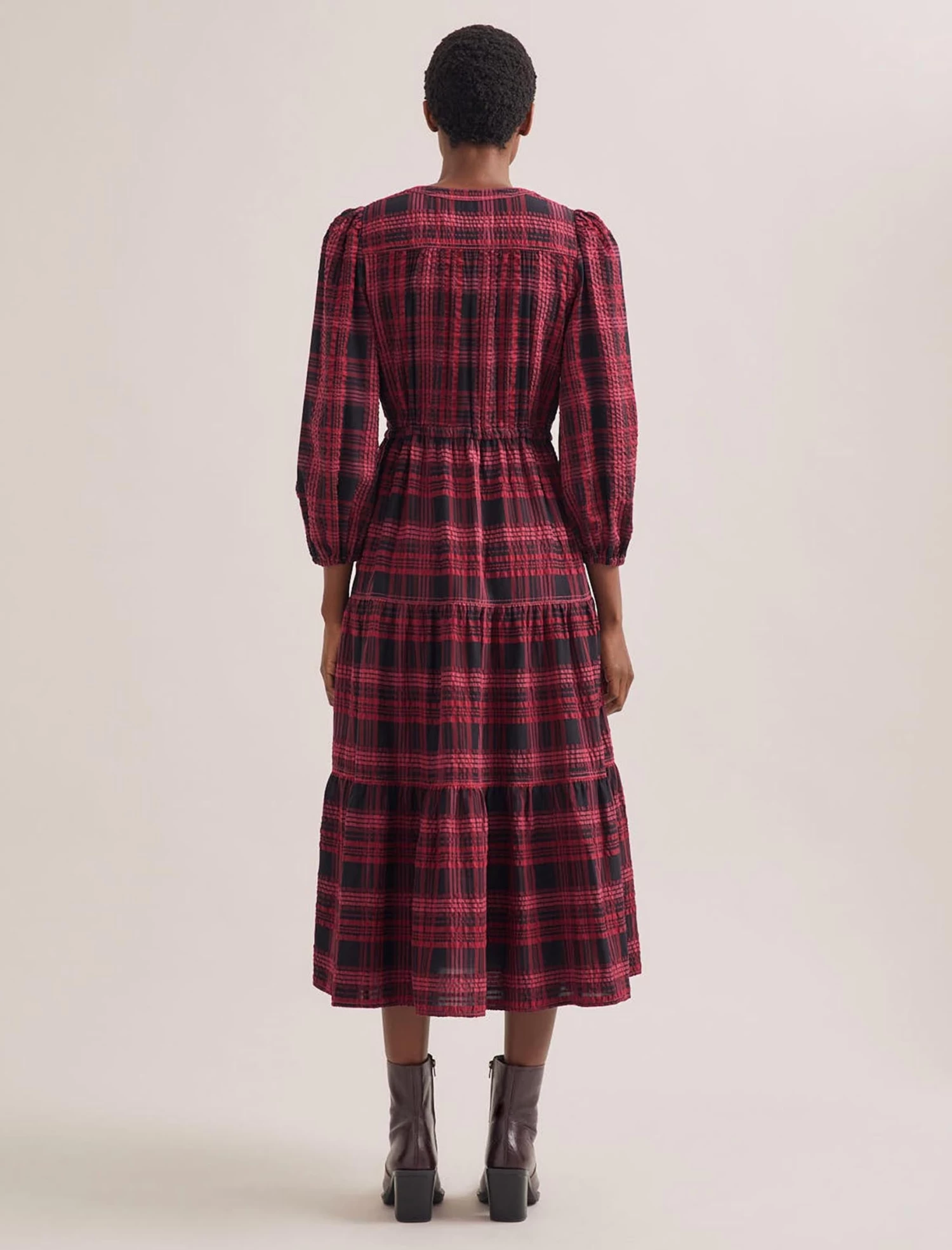 Alice Organic Cotton Seersucker Maxi Dress - Red Black - Image 6