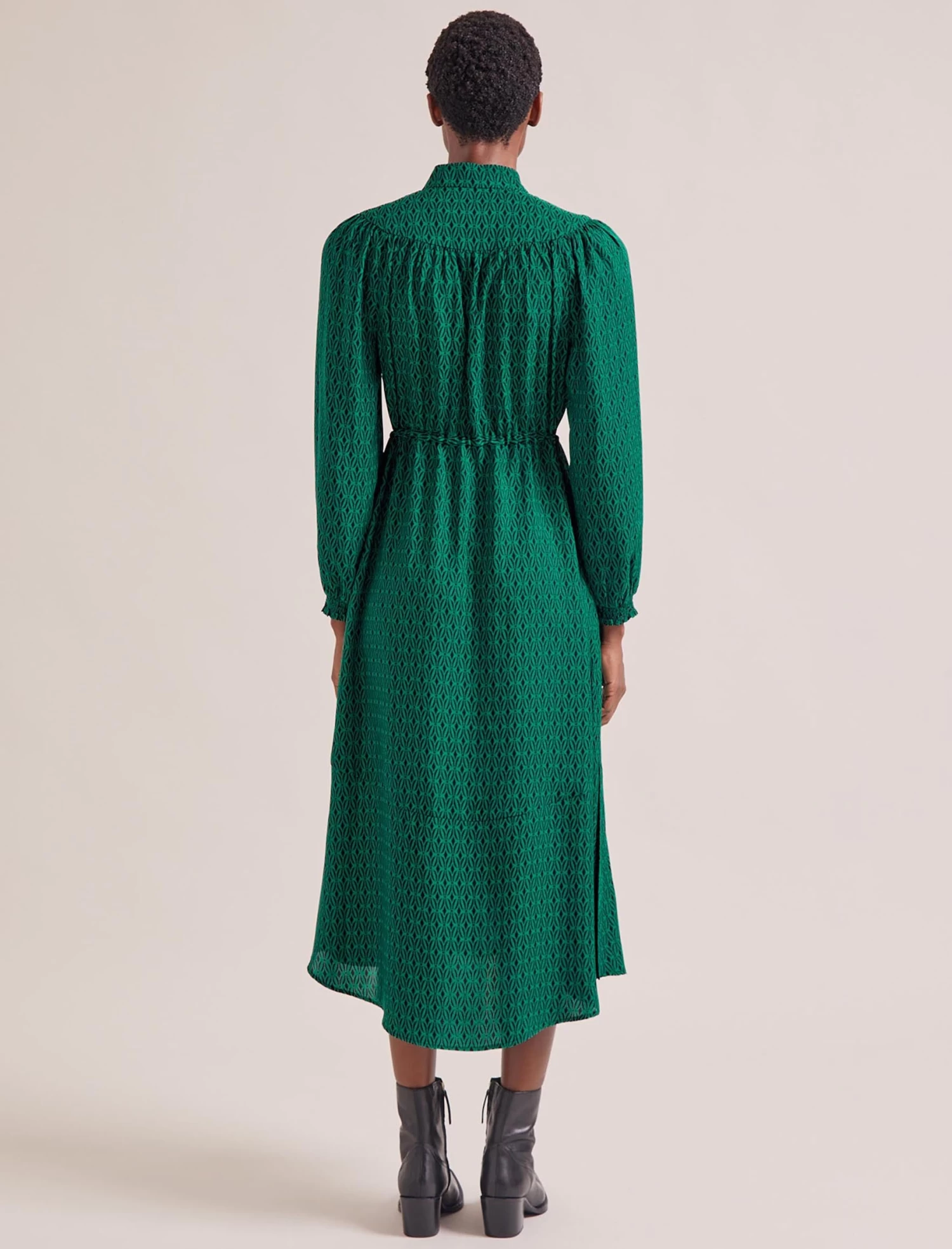 Zahra Midi Dress - Green Black Trellis Print - Image 8