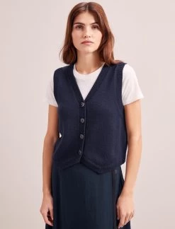 Wesley Cashmere Blend V Neck Waistcoat - Navy