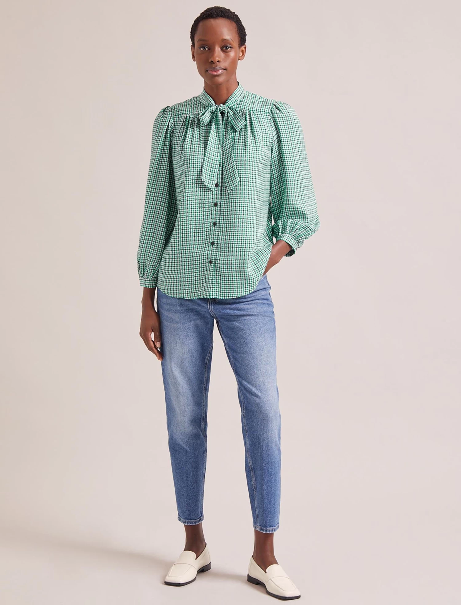 Aubrey Shirt - Ecru Green Houndstooth Print - Image 5