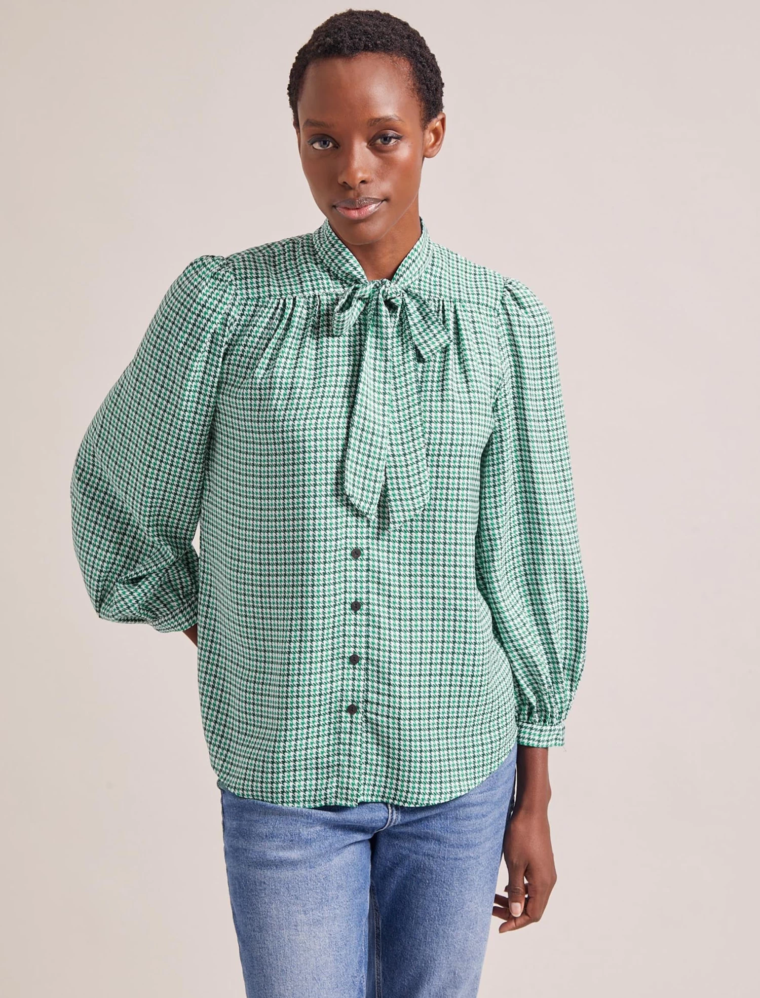 Aubrey Shirt - Ecru Green Houndstooth Print - Image 2