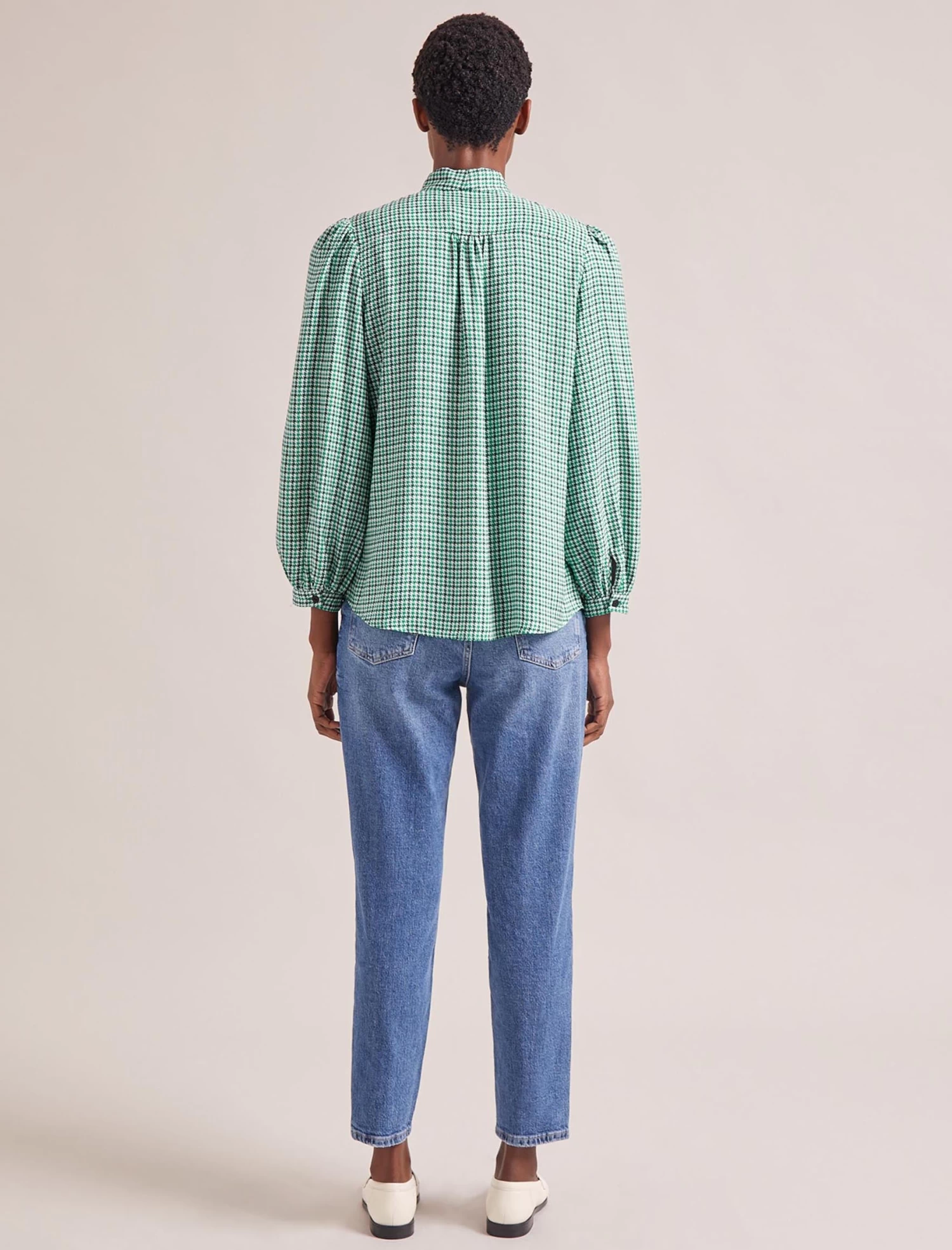 Aubrey Shirt - Ecru Green Houndstooth Print - Image 3