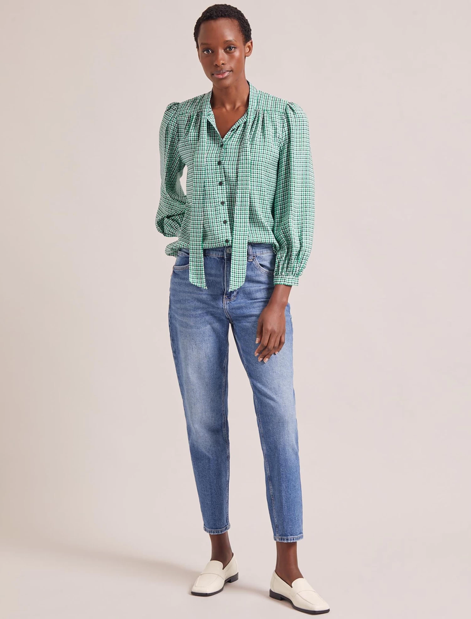 Aubrey Shirt - Ecru Green Houndstooth Print - Image 4