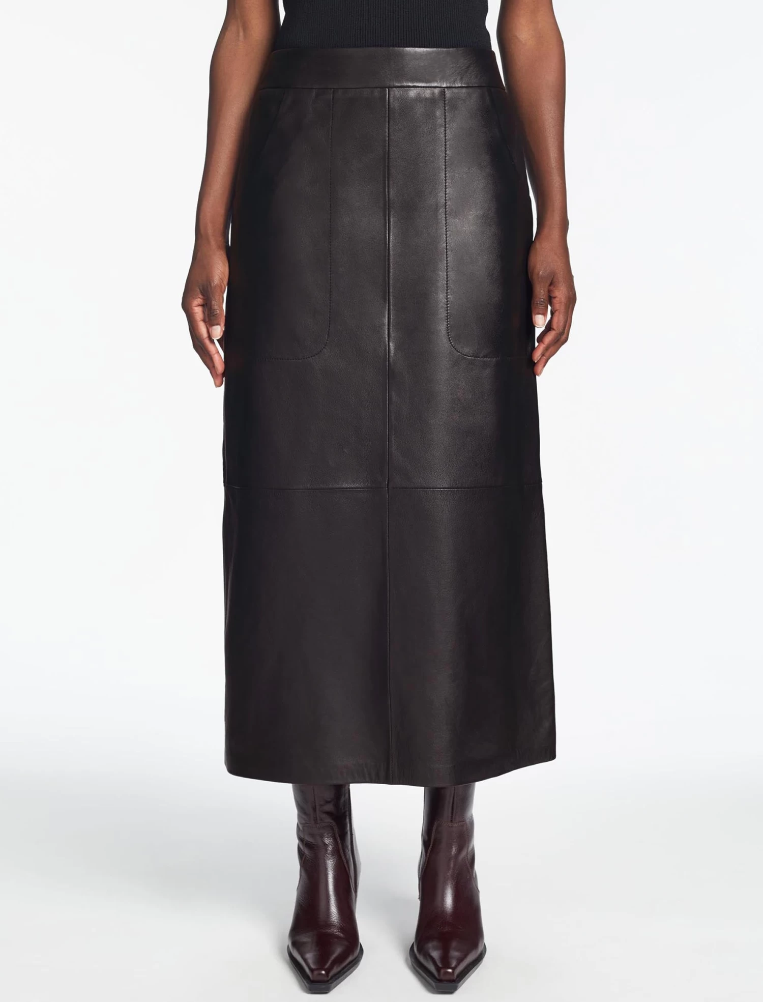 Arlo Leather Maxi Pencil Skirt - Black - Image 3
