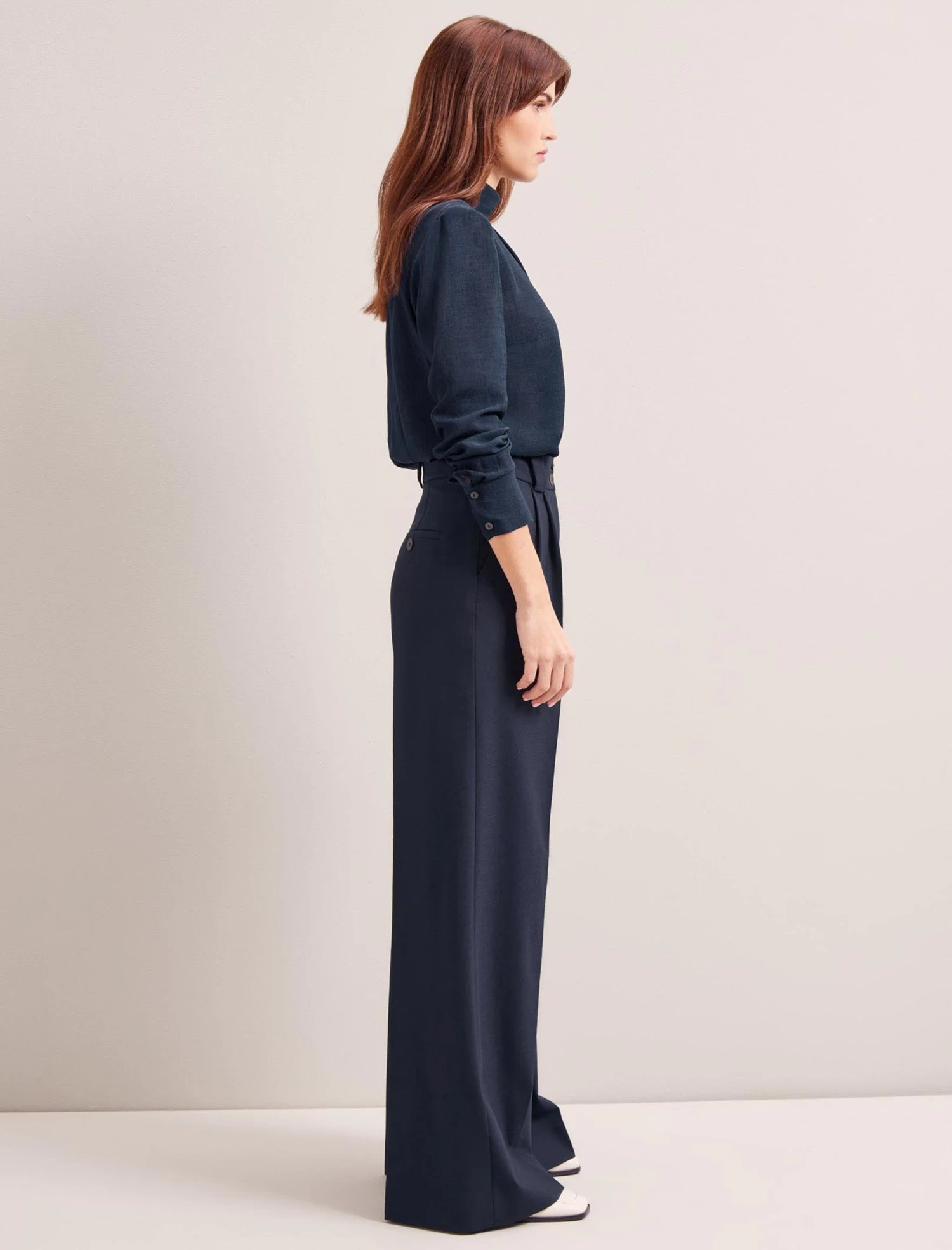 Margot New Wool Wide Leg Trouser - Navy - Image 2