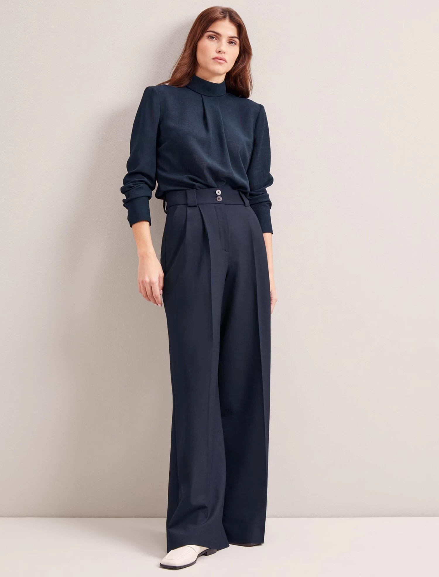 Margot New Wool Wide Leg Trouser - Navy - Image 4