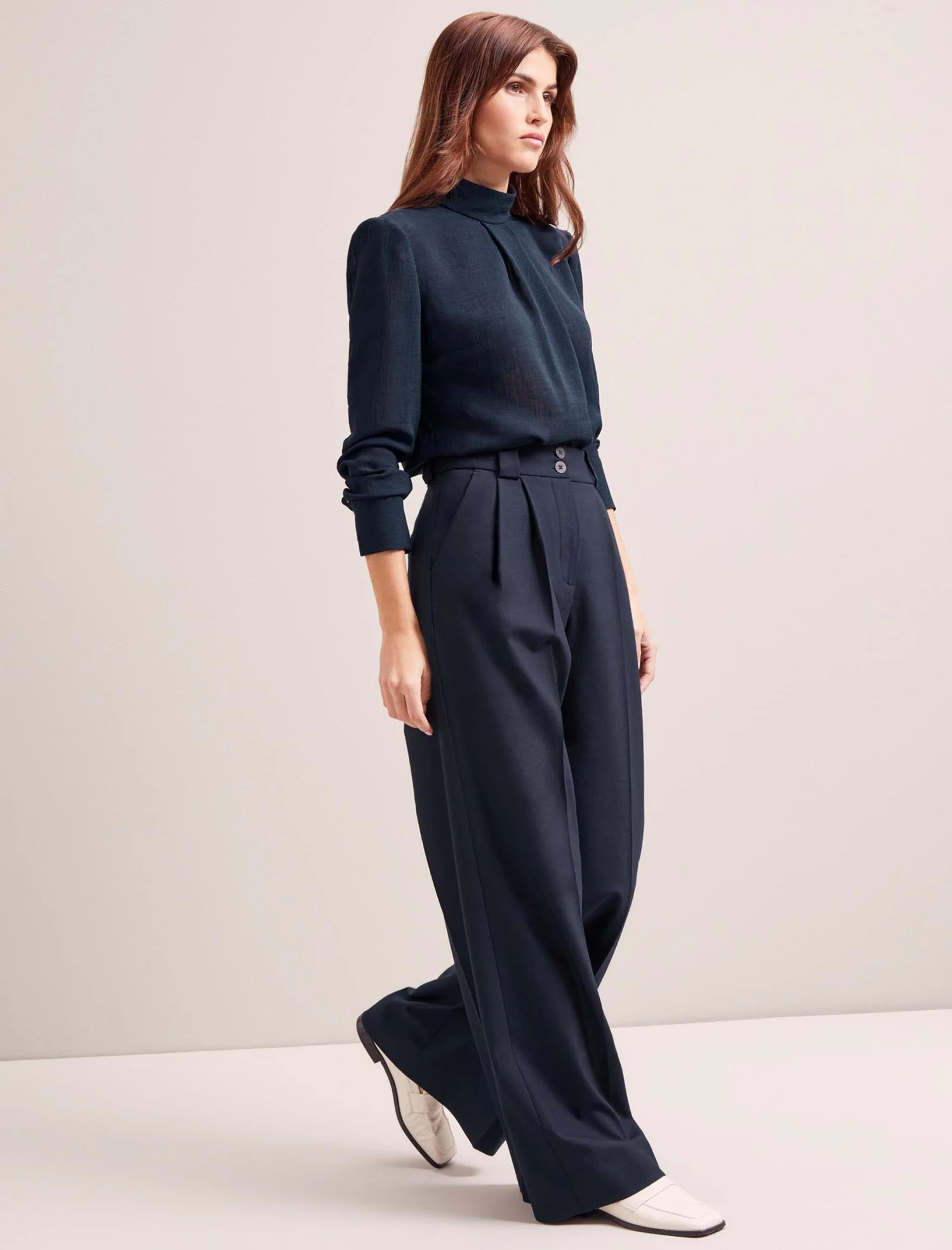 Margot New Wool Wide Leg Trouser - Navy - Image 6