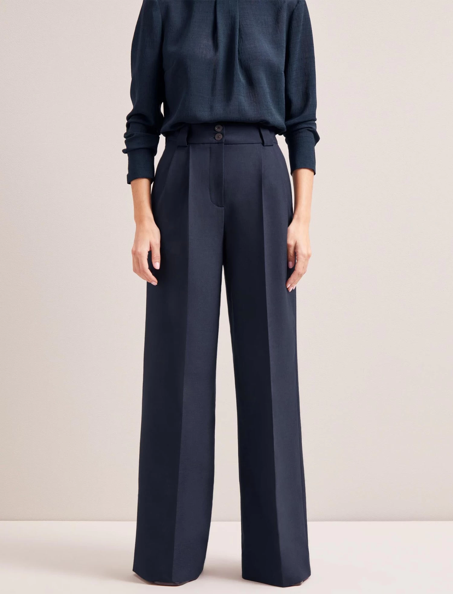 Margot New Wool Wide Leg Trouser - Navy - Image 5