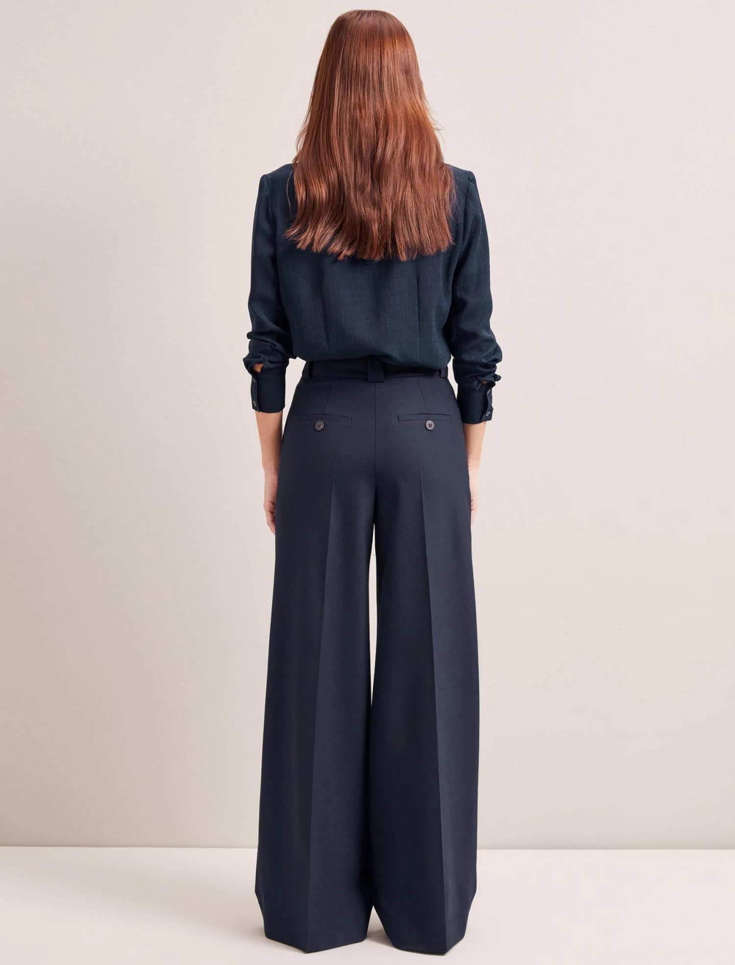 Margot New Wool Wide Leg Trouser - Navy - Image 11