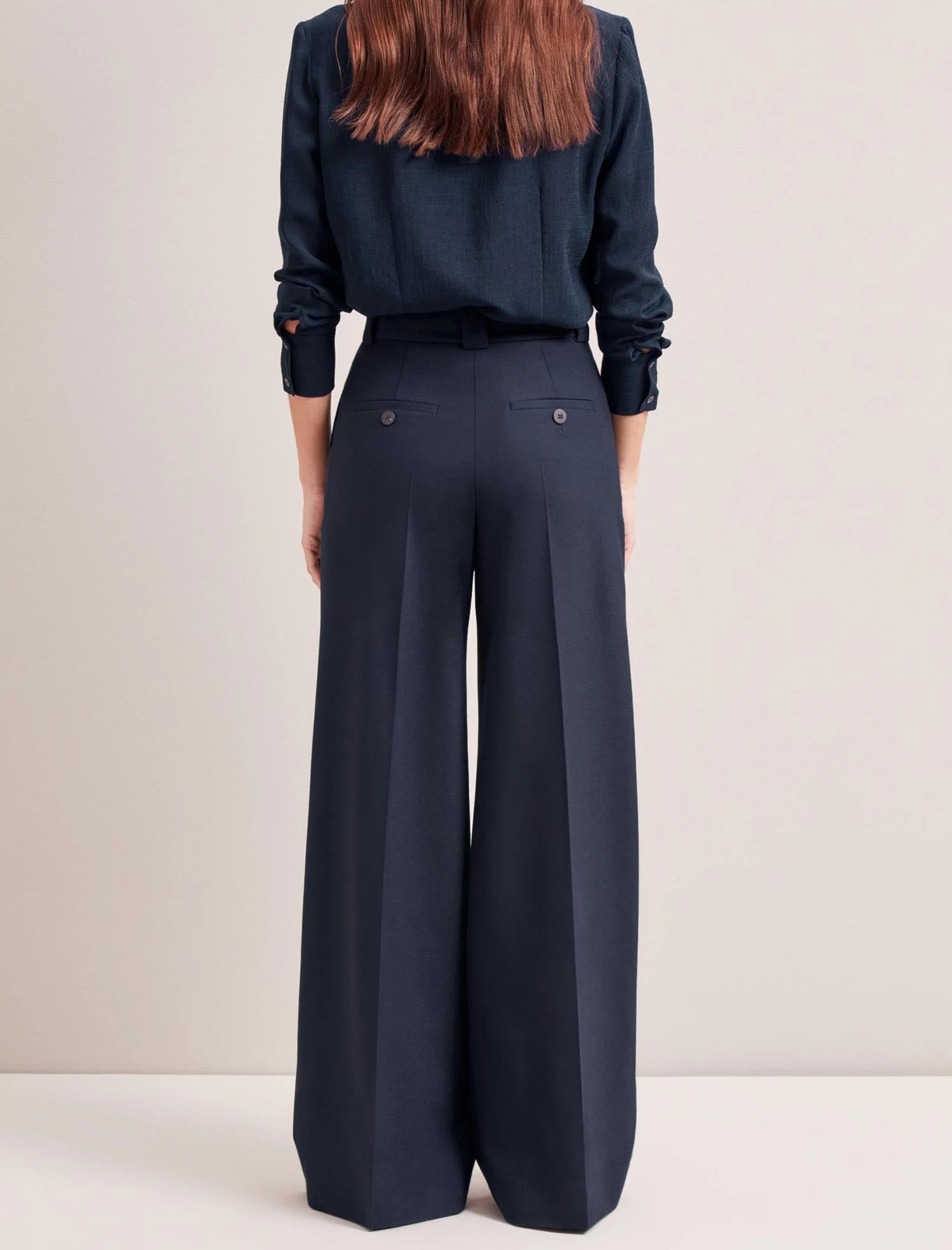 Margot New Wool Wide Leg Trouser - Navy - Image 10