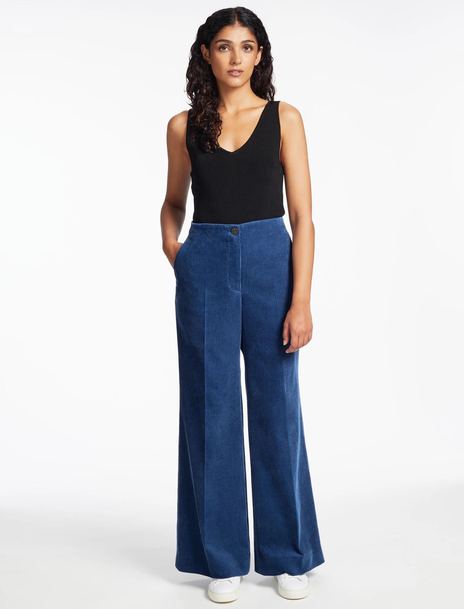 Harlow Corduroy Wide Leg Trouser - Blue - Image 3