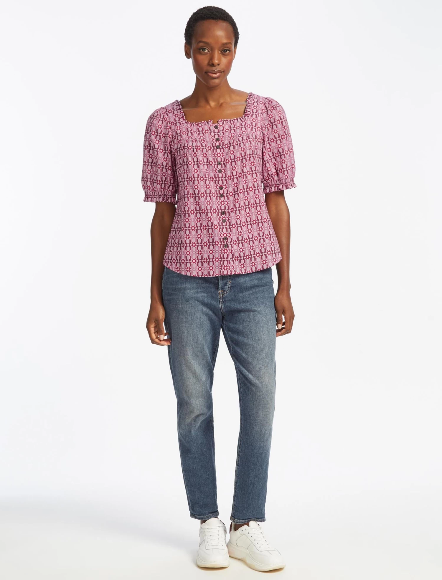 Shannon Organic Cotton Shirt - Pink Geo Star Print - Image 2