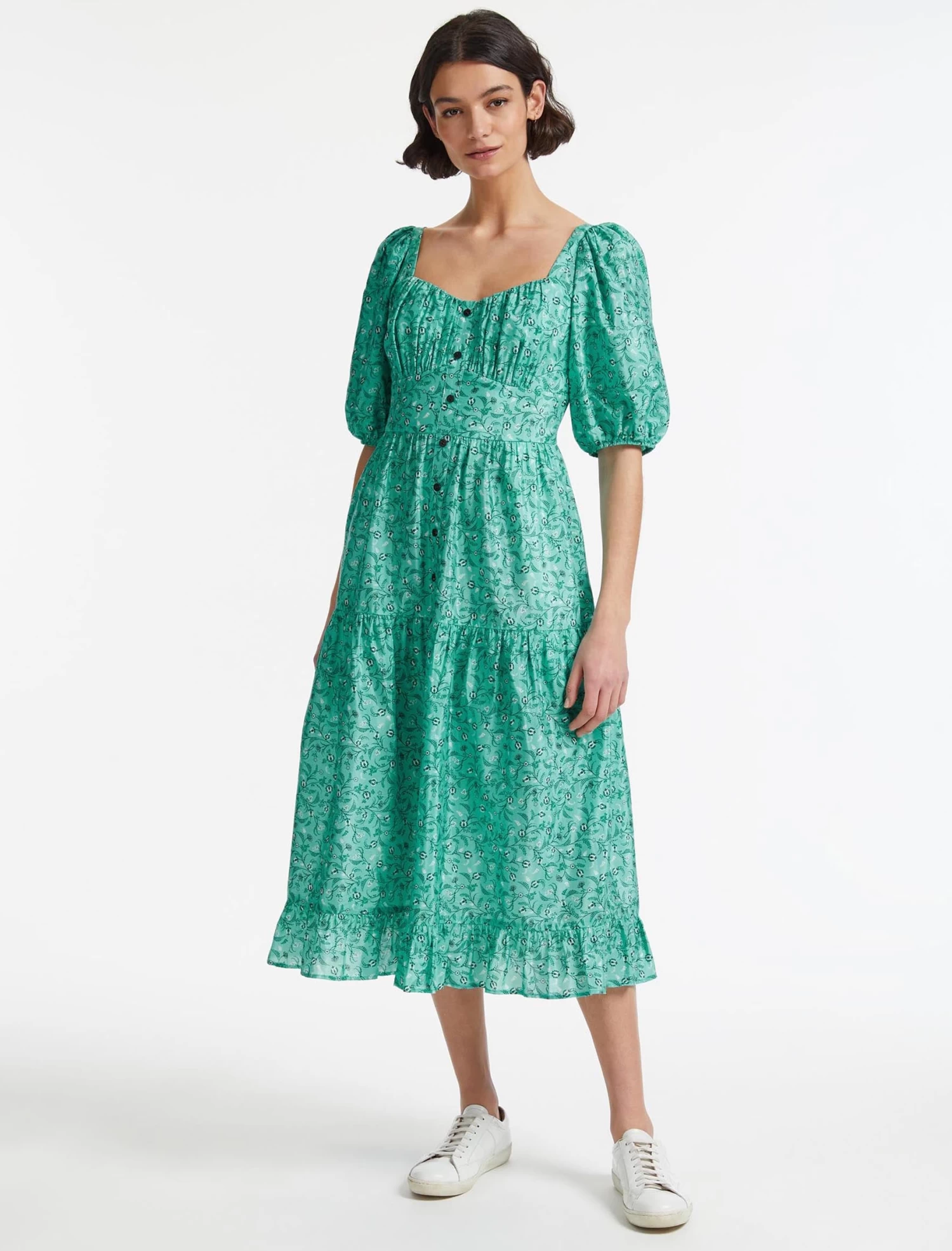 Paloma Midi Dress - Green Trailing Floral Print - Image 3