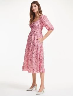 Paloma Midi Dress - Pink Trailing Floral Print