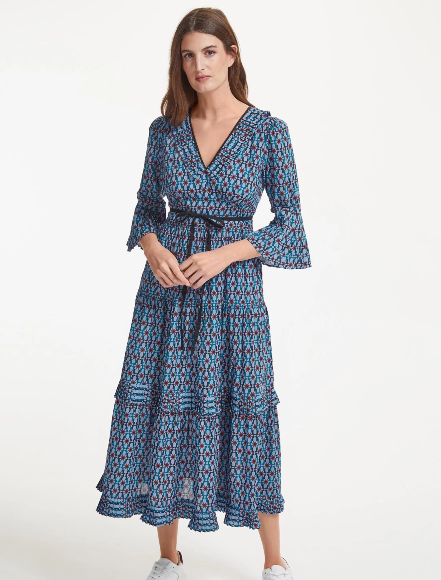 Cordelia Organic Cotton Maxi Dress - Blue Geo Star Print - Image 4