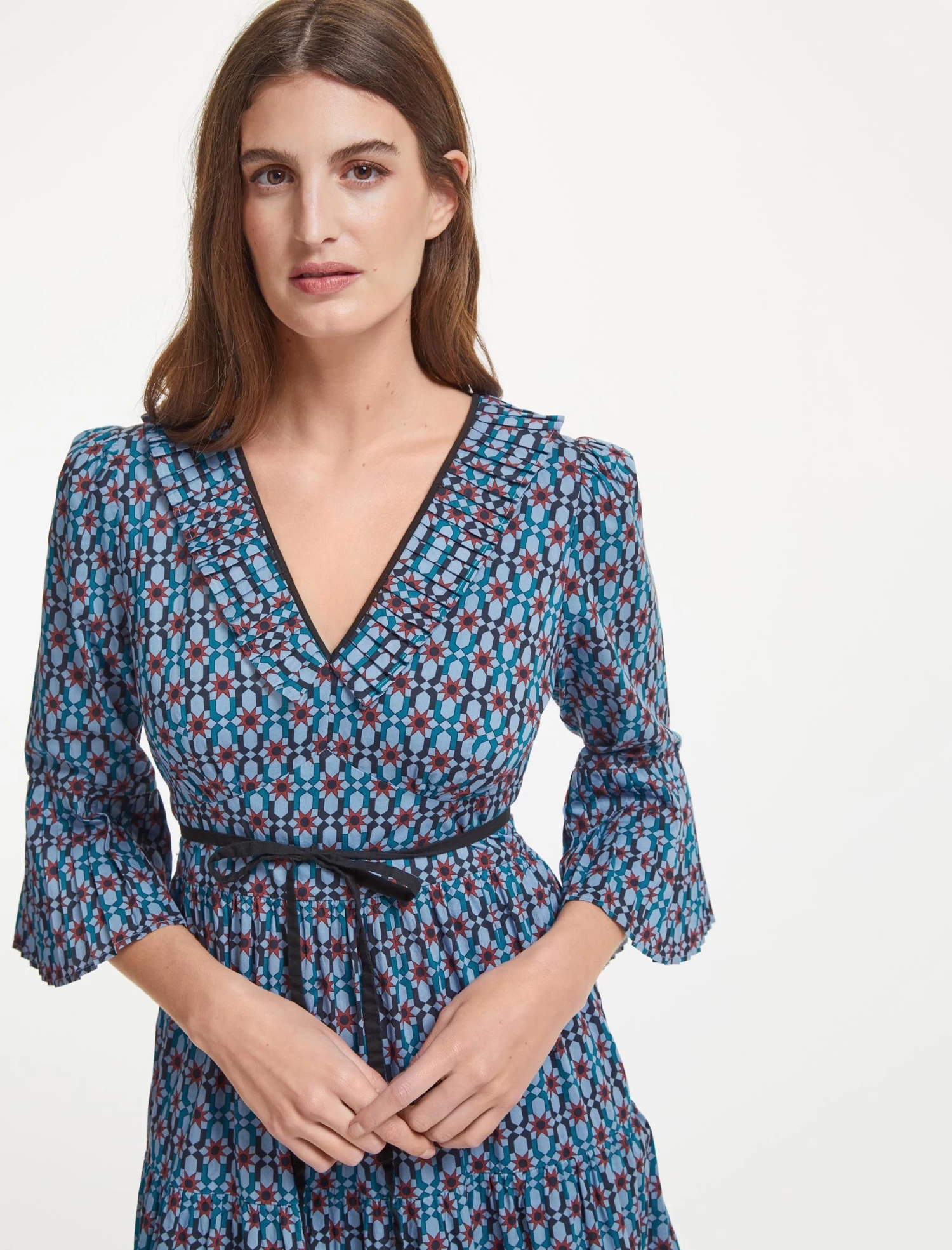 Cordelia Organic Cotton Maxi Dress - Blue Geo Star Print - Image 2